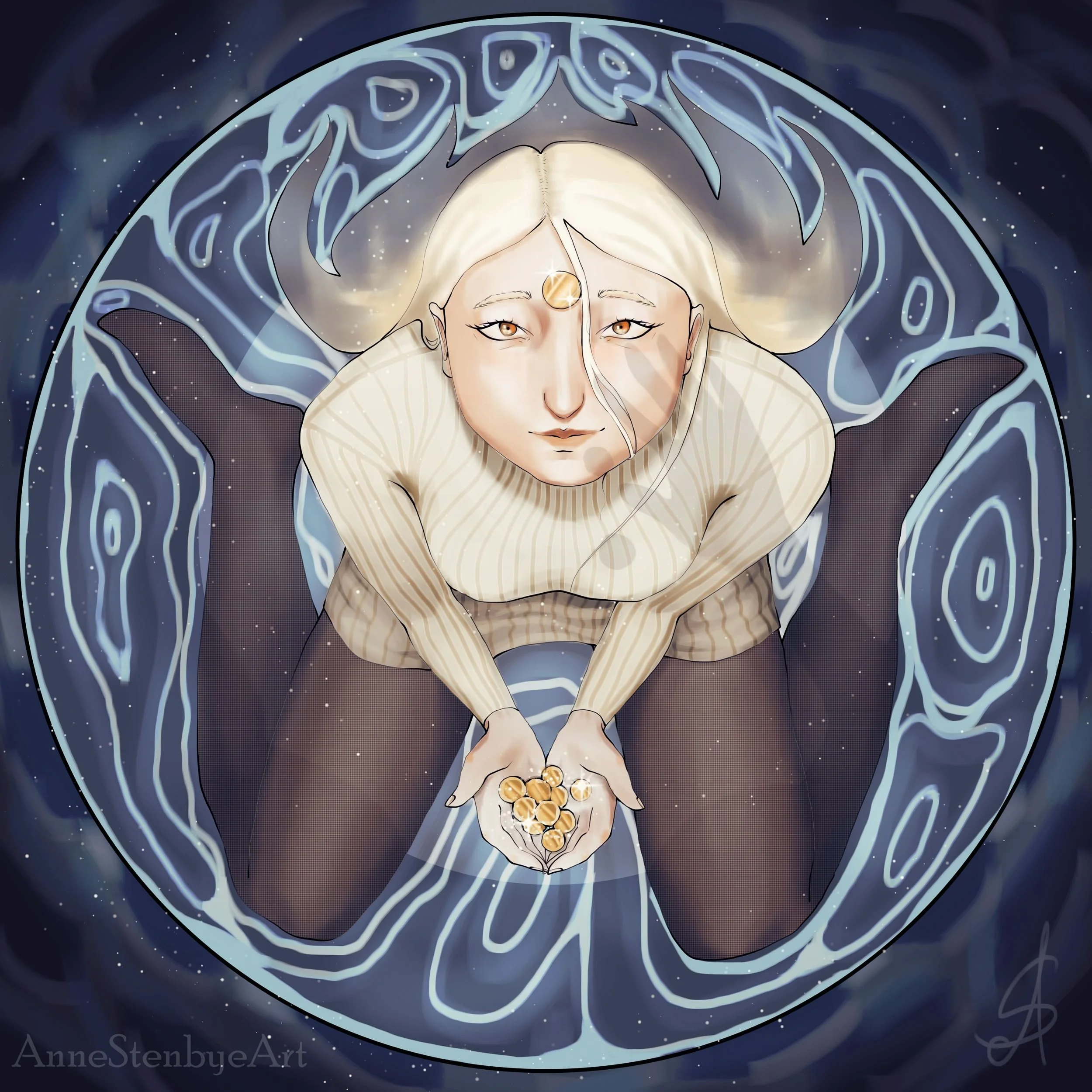 Wishes
A spirit lives in the wishing well, granting people wishes and living off the offers and good will.
Made for a VGen challenge.
- Made with Krita.