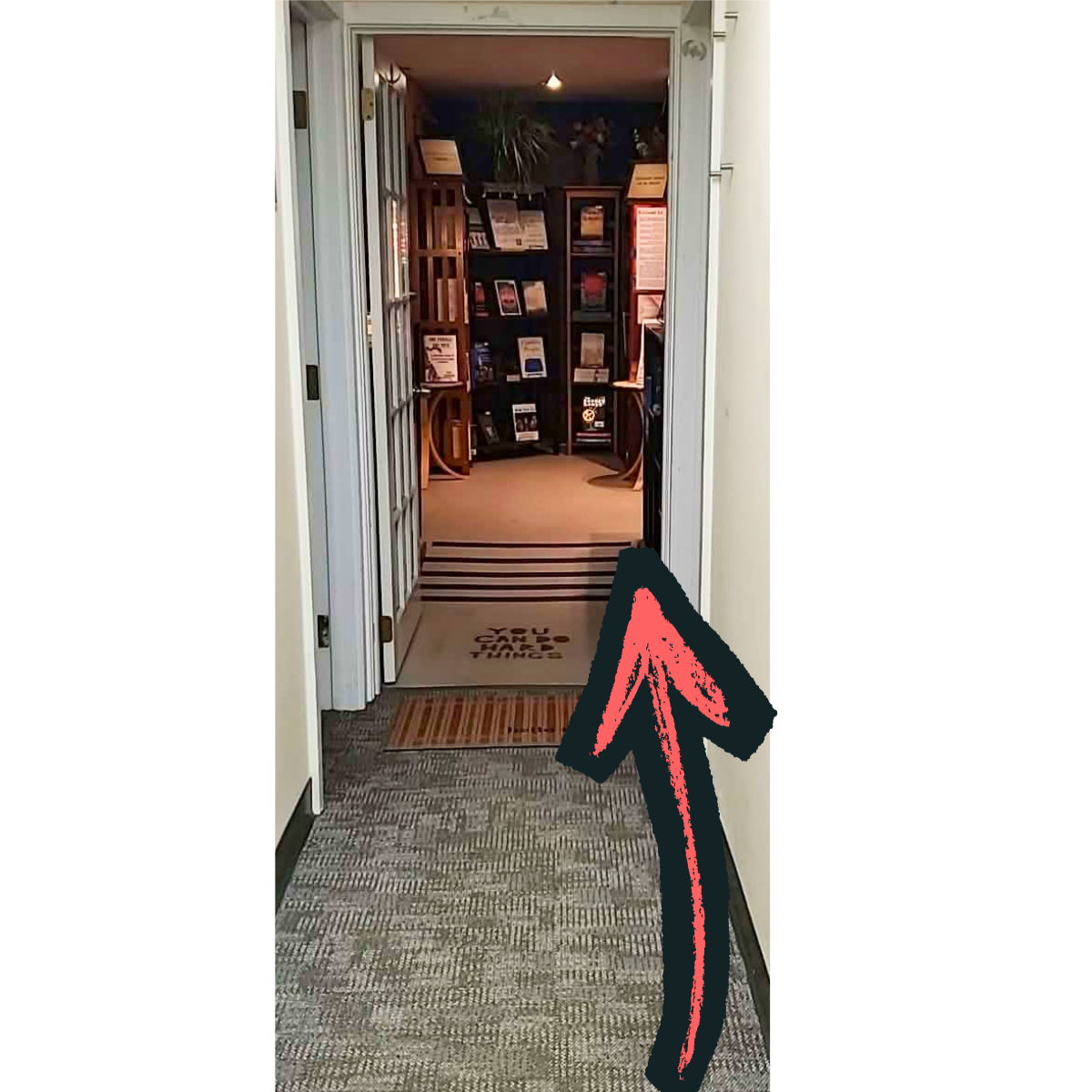 Turn right at the bottom of the stairs
