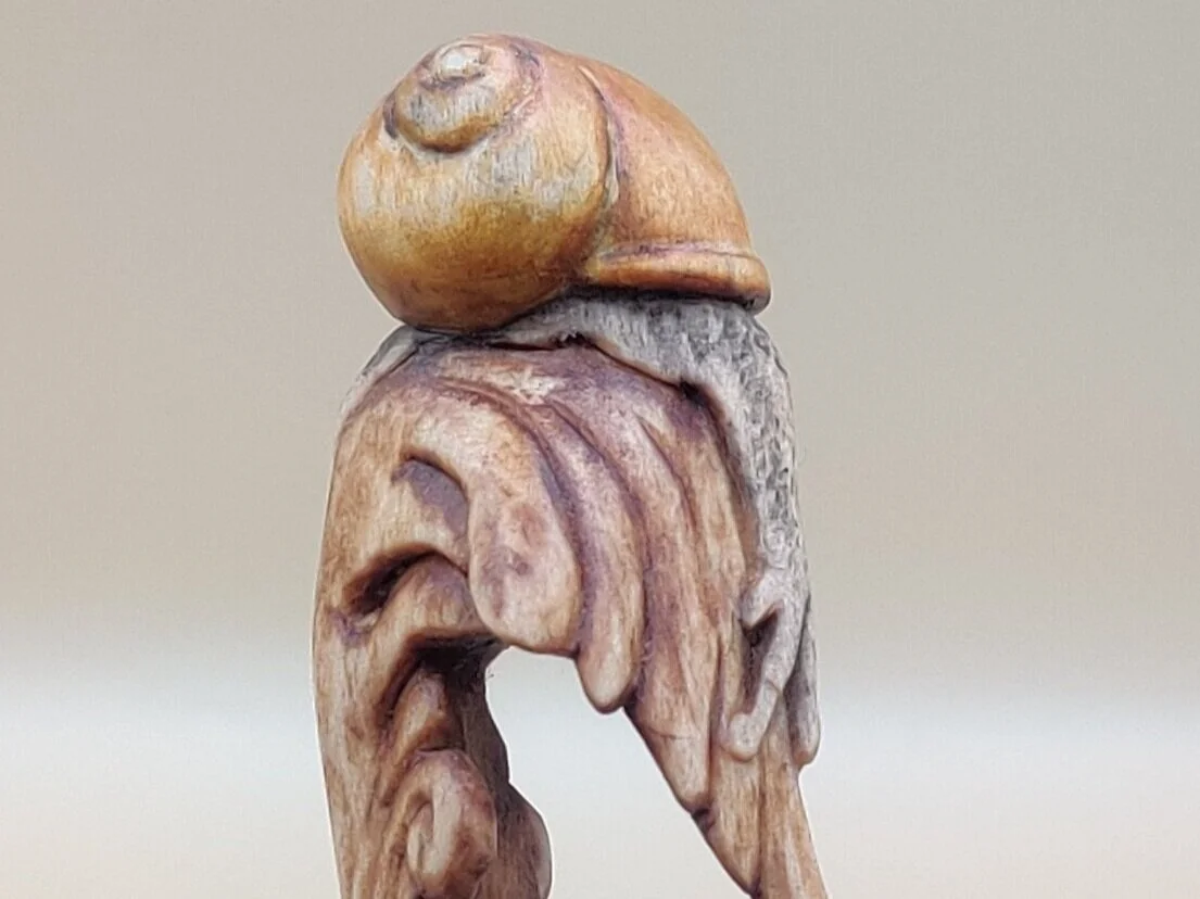 Snail and mushrooms spoon in basswood