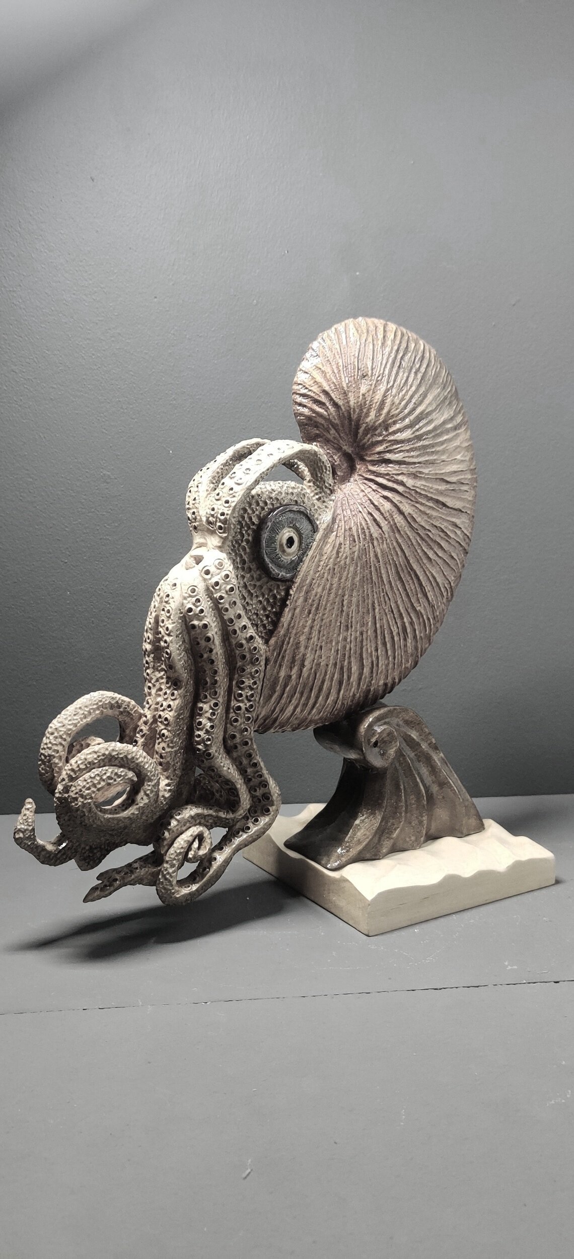 SOLD  - Paper nautilus in ash on lime wood base