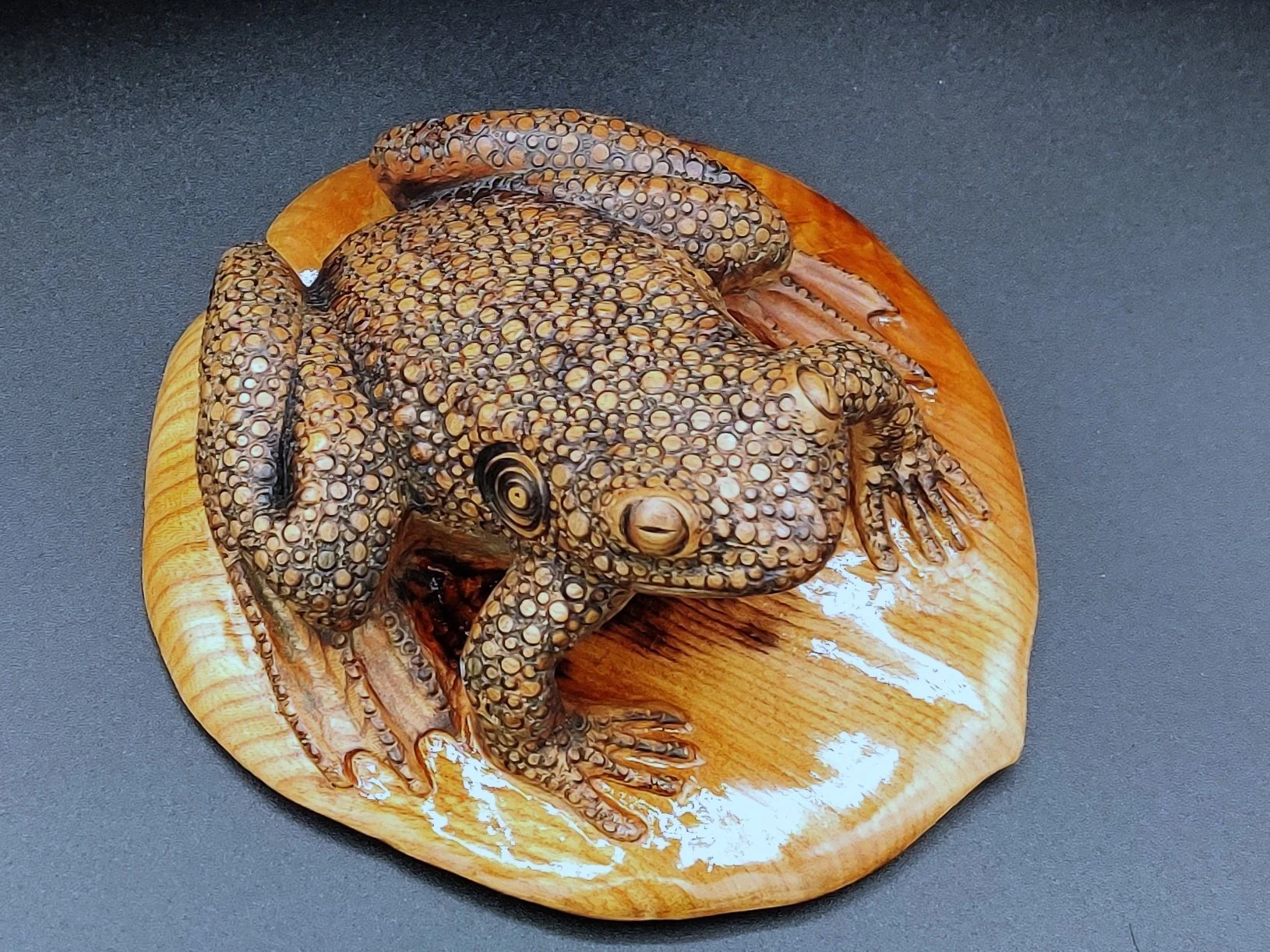Frog on lily pad - one piece in elm
