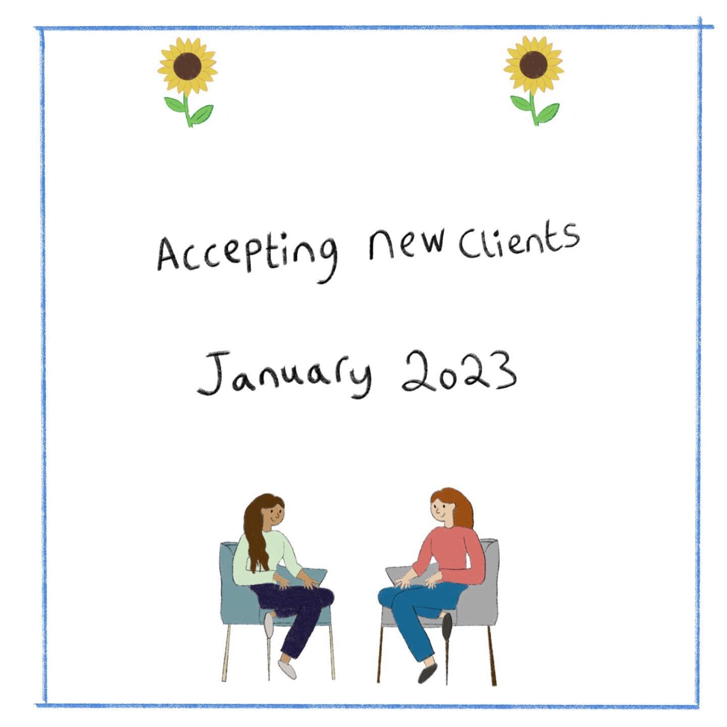 Therapy is a great resource to learn new skills, be held accountable, look at a situation from a new perspective and be accepted as your most authentic self. 

I have availability for 2/3 new clients starting this month for weekly psychotherapy sessi