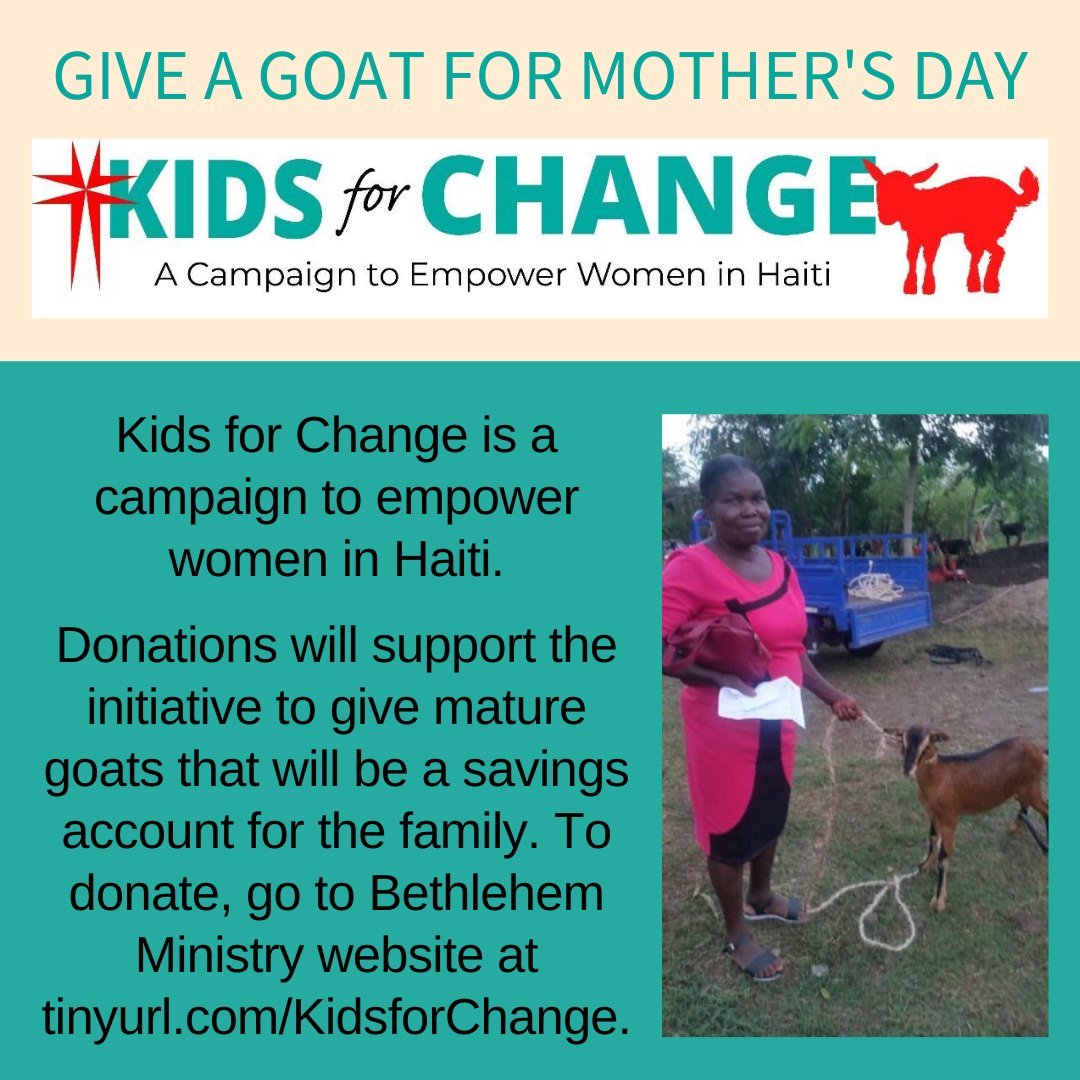 Kids for Change is a campaign to empower women in Haiti. By donating to this cause, your money will support the initiative to give mature goats that will essentially be a savings account for the family. Included in the gift are veterinary services fo