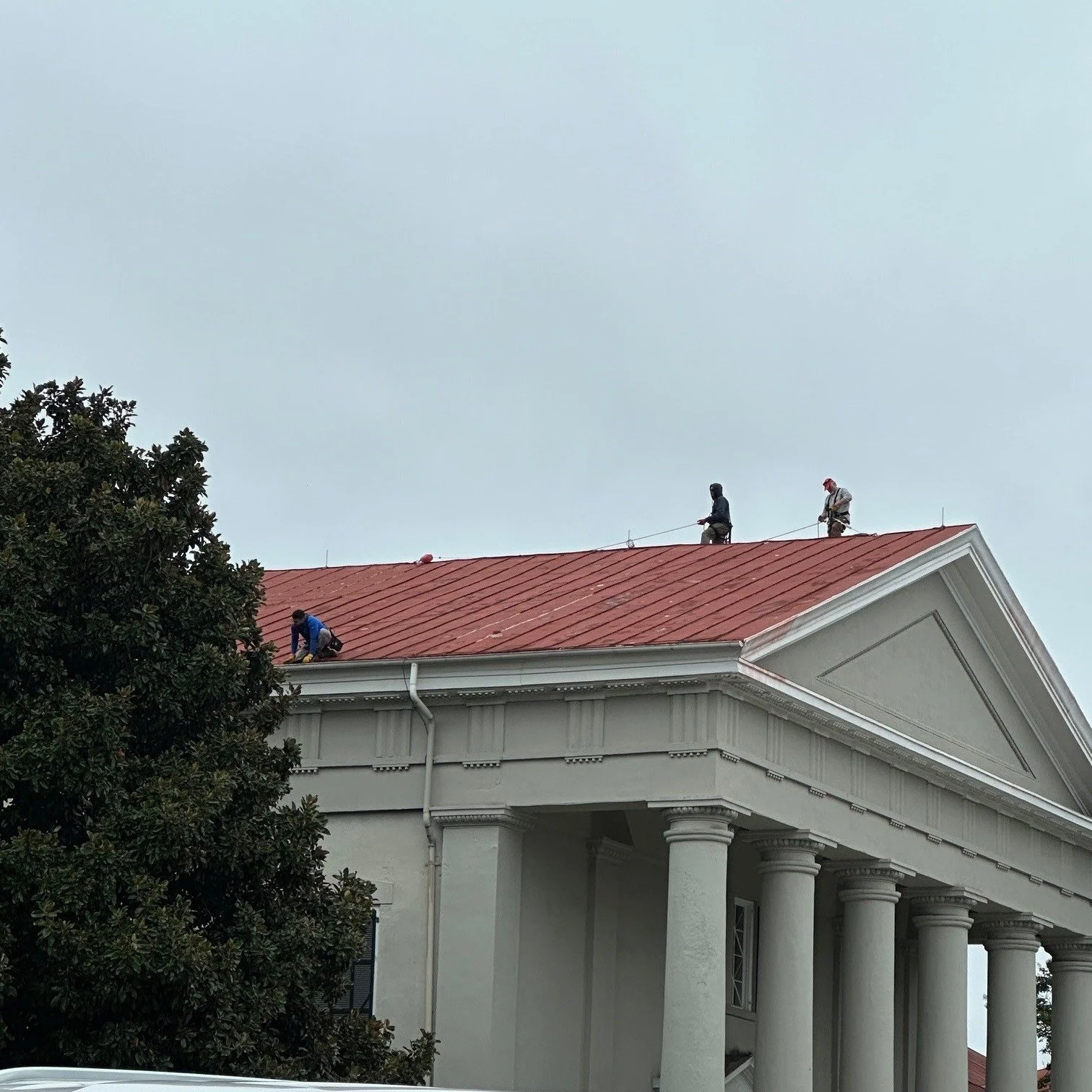 Roofing woes be gone! Work has begun on our Sanctuary roof.
(joke by Meta AI)