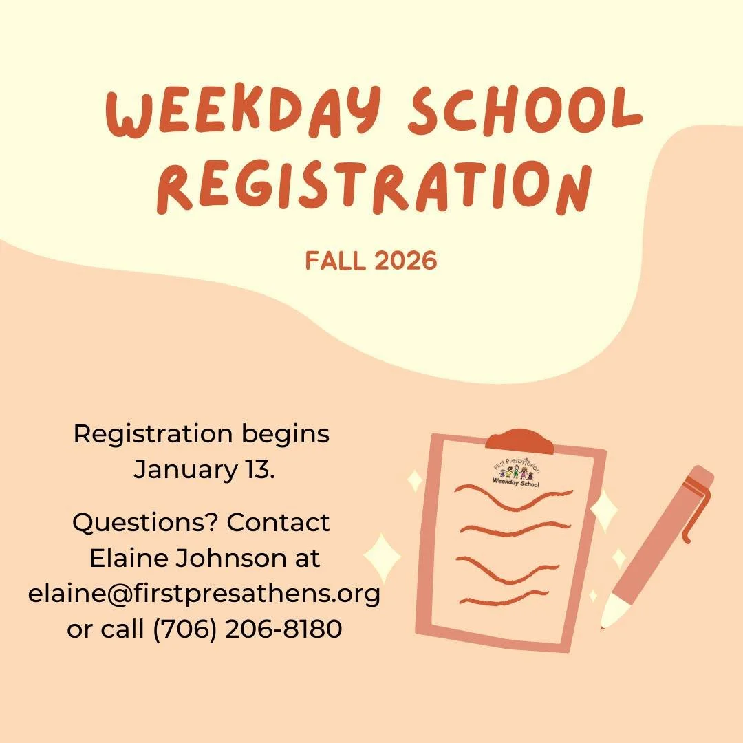 2026-27 Weekday School

First Presbyterian Weekday School registration for Fall 2026 begins for in-house students on Tuesday, January 13. Today, January 16 at noon, community registration begins. Our Weekday School is a half day church preschool serv