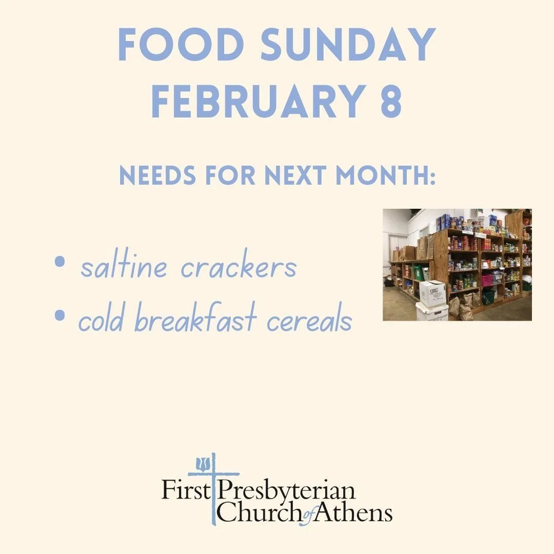 Food Sunday
February 8

The food bank is in great need of donations of saltine crackers and cold breakfast cereals for February. Please bring donations to church on Sunday, February 8. You may also bring items to the church office until Friday, Febru