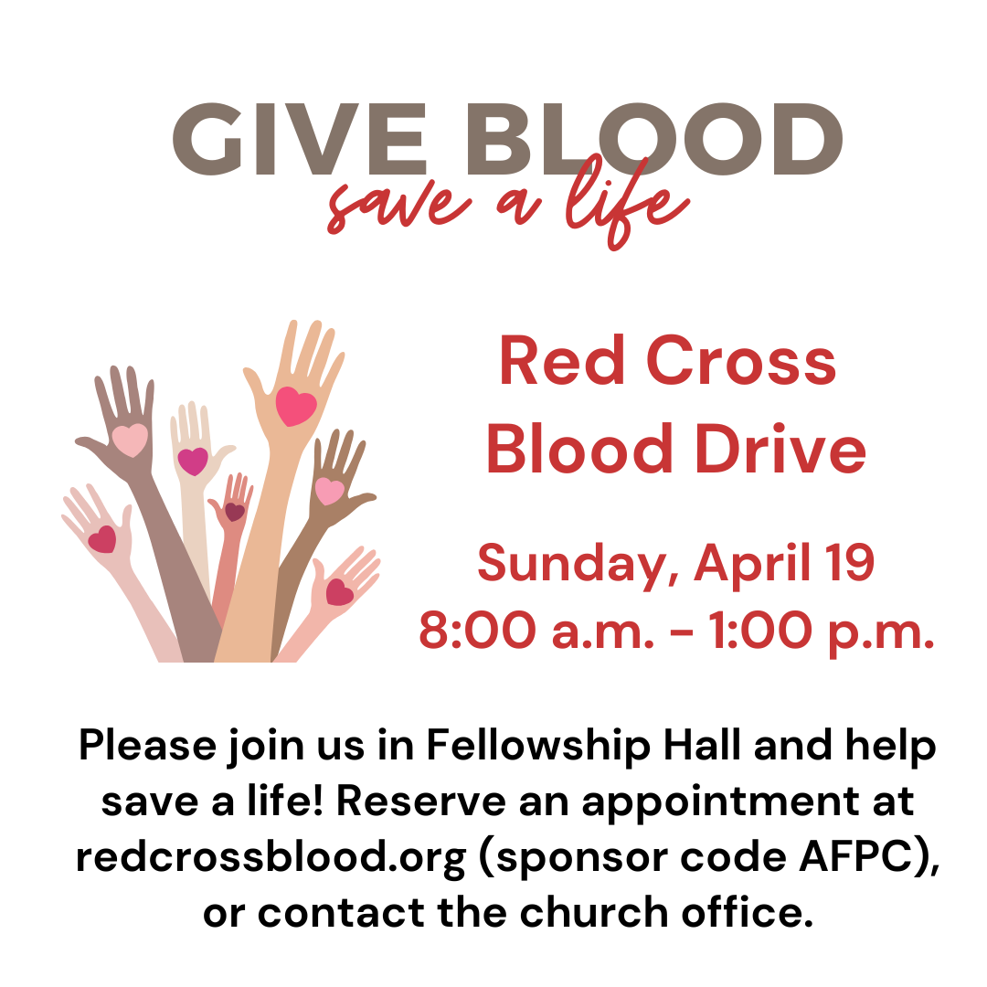 Red Cross Blood Drive, April 19, 8:00 a.m. - 1:00 p.m.