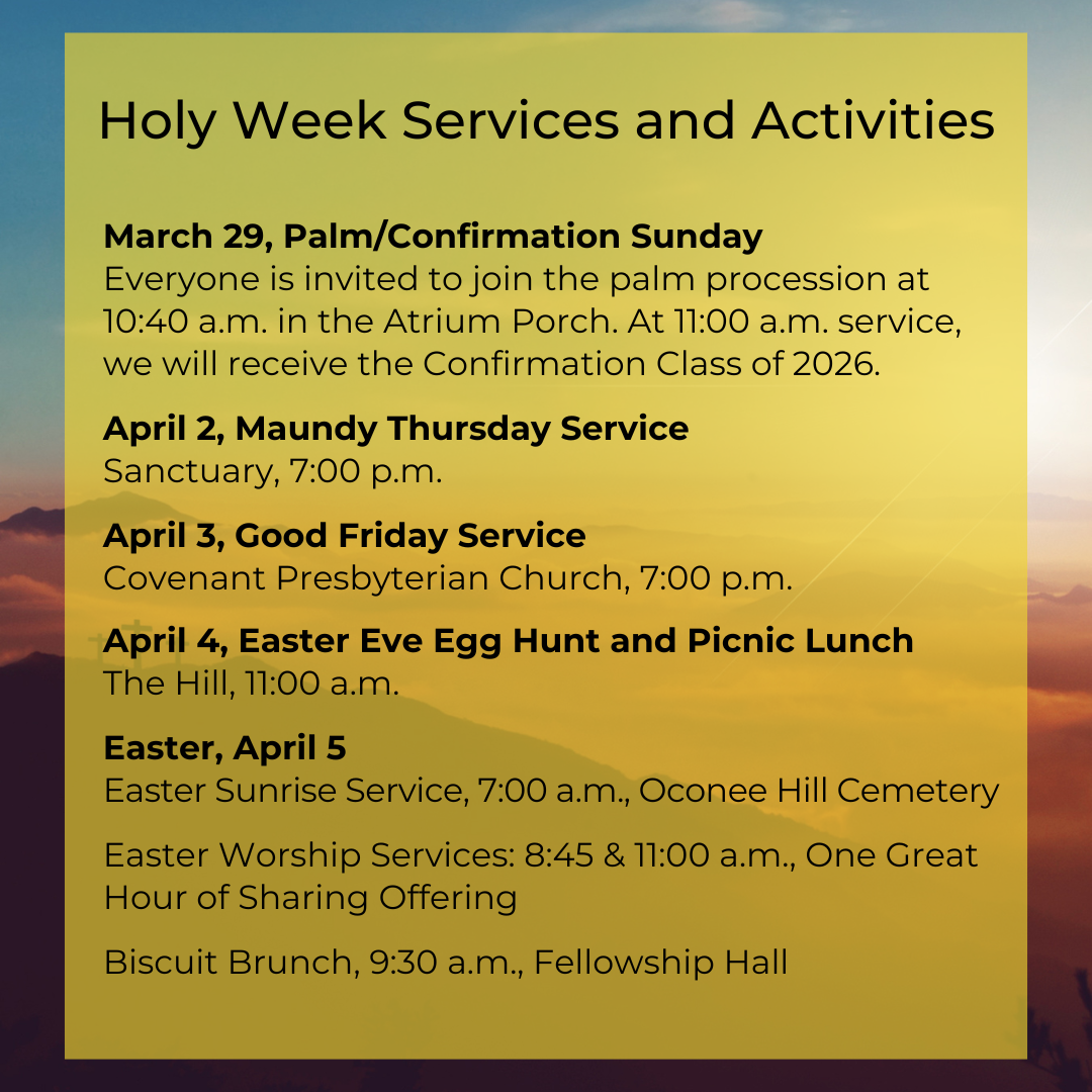 Holy Week Services and Activities — First Presbyterian Church of Athens GA