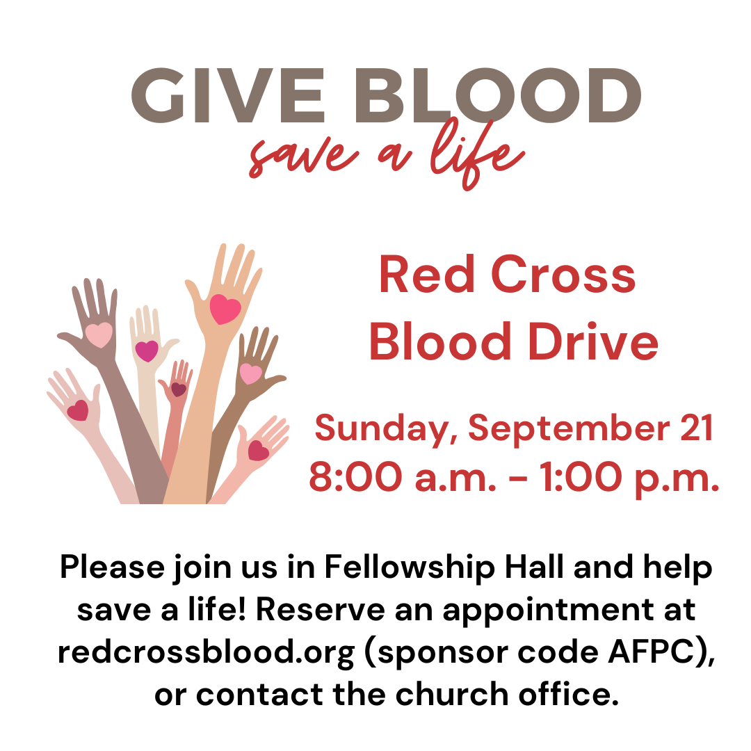 Red Cross Blood Drive, September 21, 8:00 a.m. - 1:00 p.m.