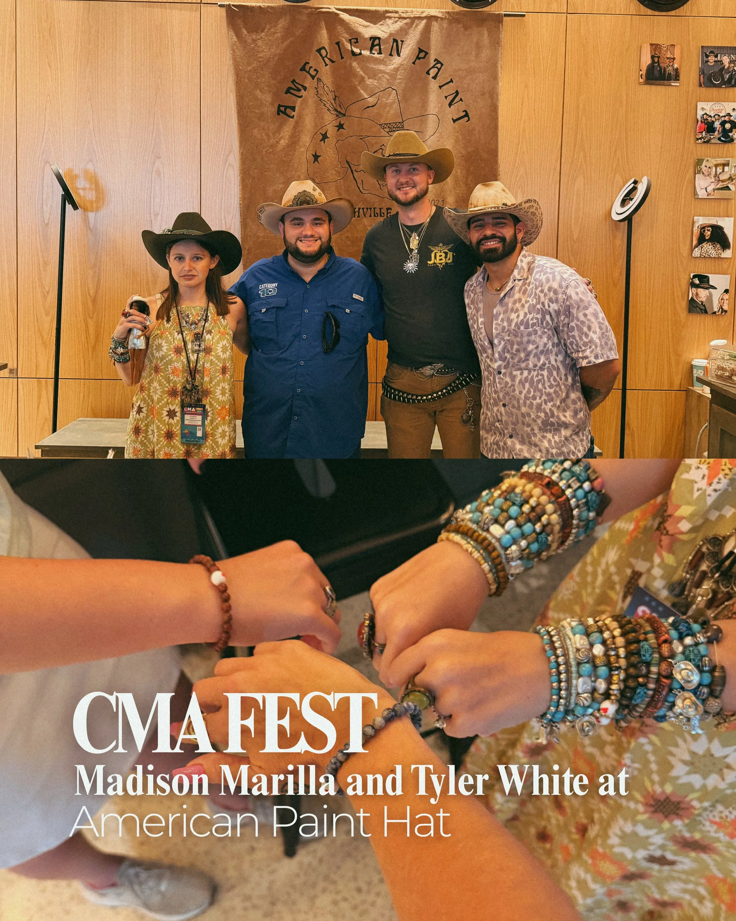 Madison &amp; Tyler stopped by the booth and left with something truly one-of-a-kind. 🤠✨ Watching them customize their hats during CMA Fest was everything &mdash; proof that the best accessories are the ones made yours. Thank you both for the love! 