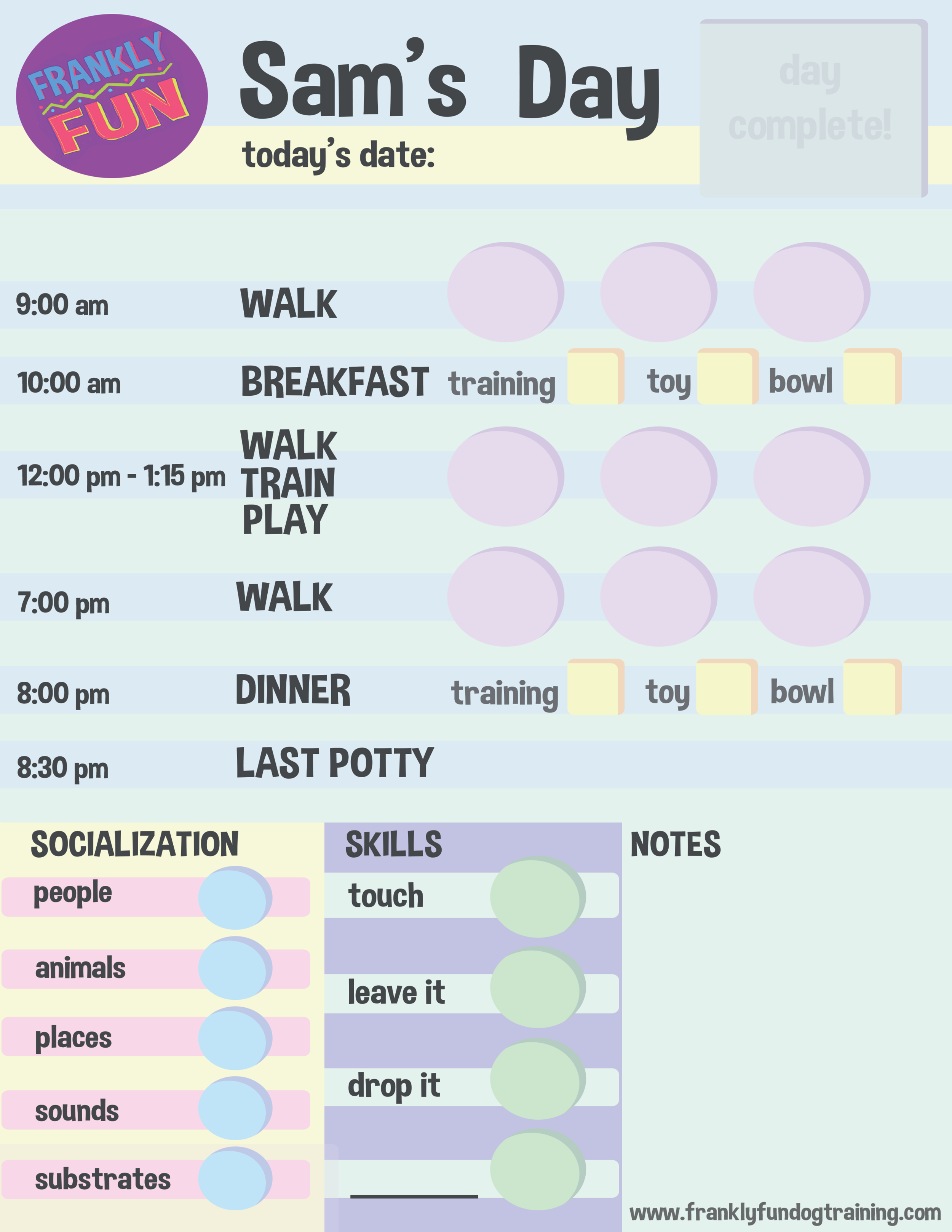 Daily schedule for a client named Sam