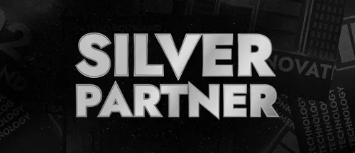 Bold text reads "Silver Partner" on a dark background with various tech-related words.