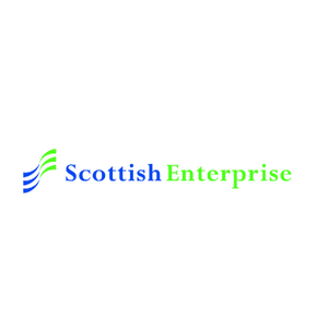 Logo of Scottish Enterprise featuring a stylized green and blue wave design with the text 'Scottish Enterprise' in blue and green.