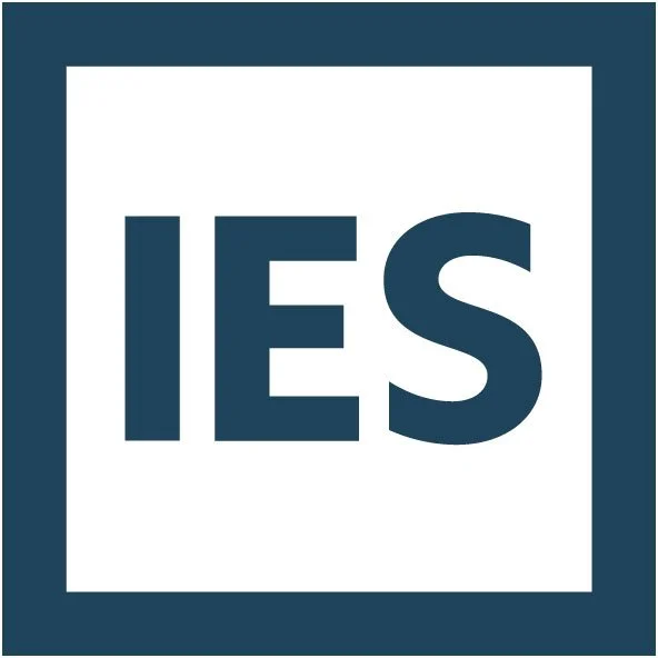 IES logo with white background and dark blue border and letters