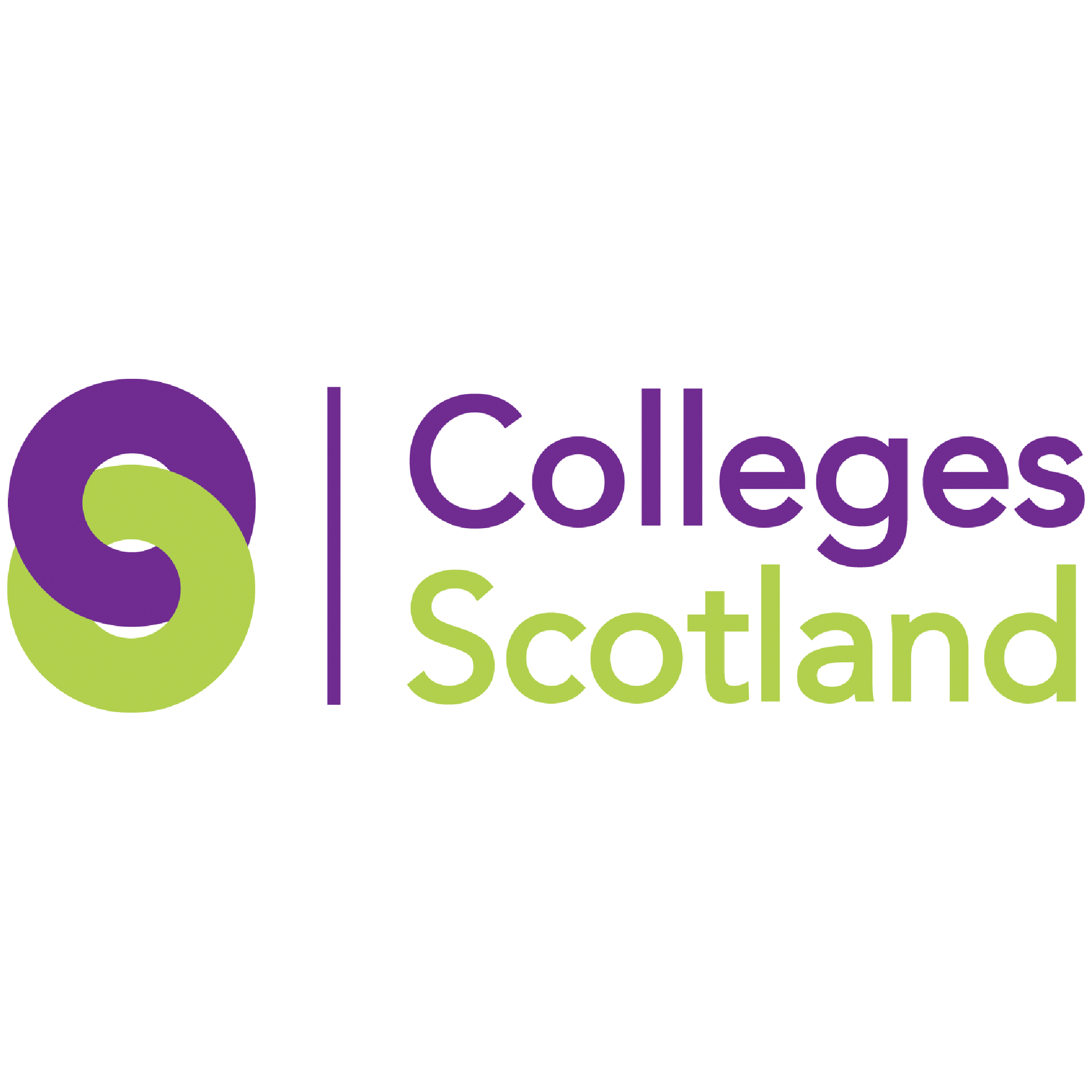 Logo of Colleges Scotland with green and purple intertwined 'S' symbol and purple and green text.
