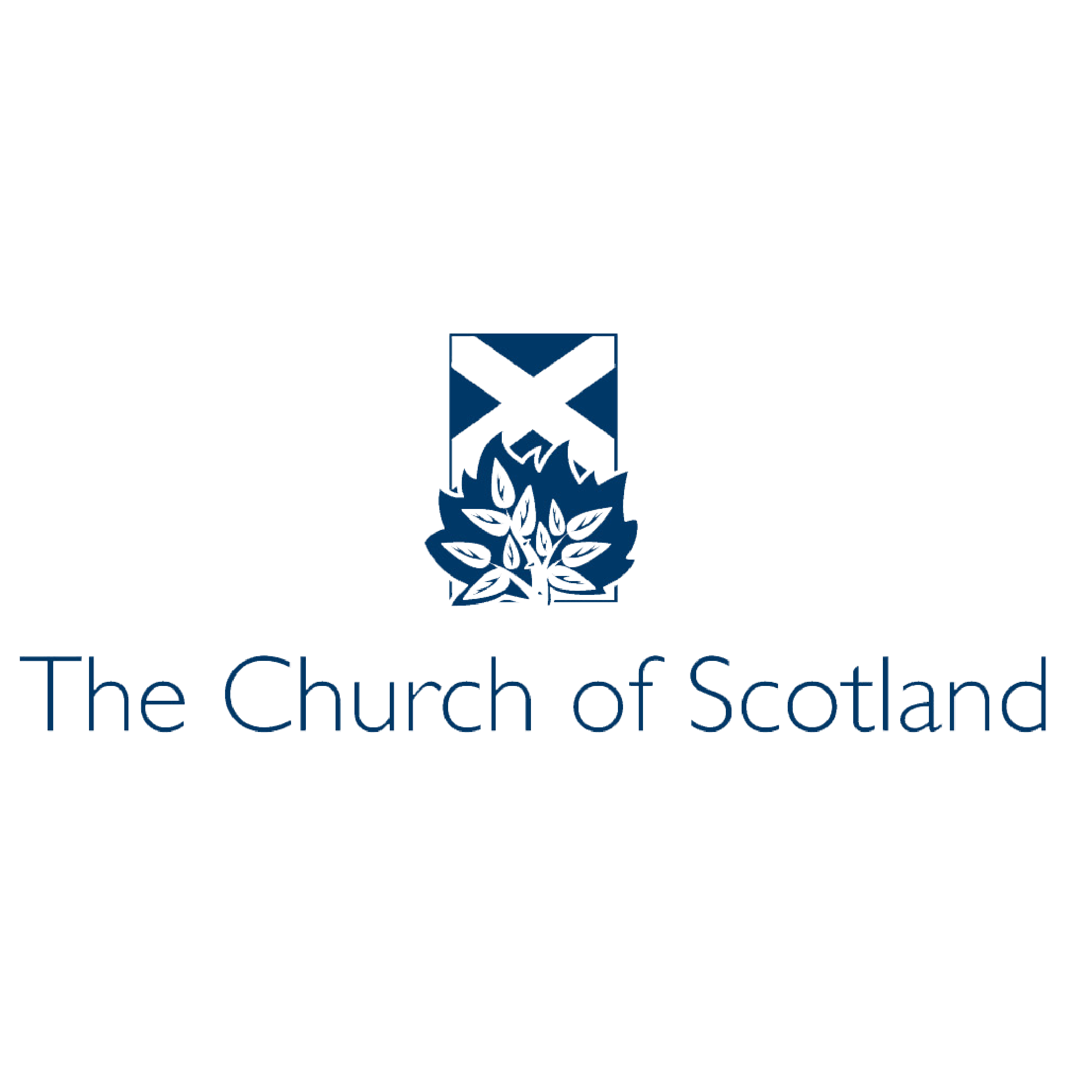 Logo of The Church of Scotland featuring a stylized blue and black thistle and a blue cross, with the text "The Church of Scotland" beneath.