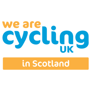 Logo for We Are Cycling UK in Scotland with orange and blue text.