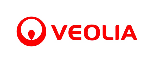 Veolia logo with a red circle containing a stylized flame, followed by the company name 'Veolia' in red text