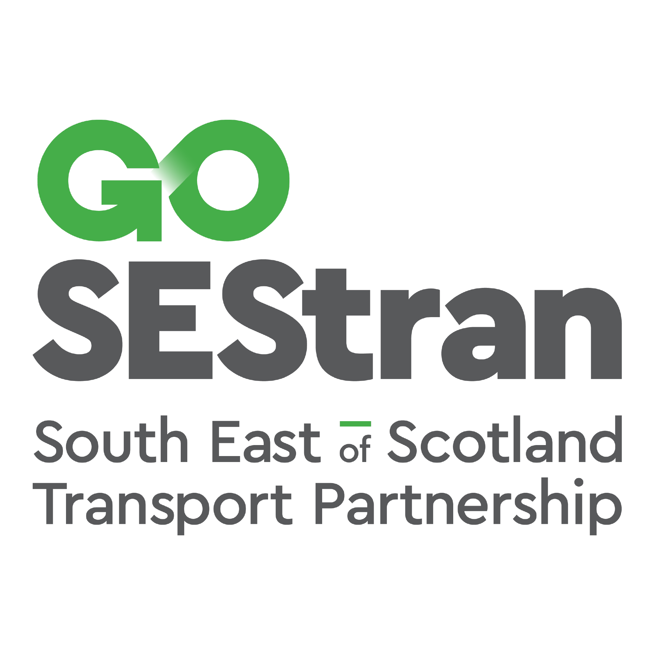 Logo for GO Southeast South-east of Scotland Transportation Partnership with green and pink accents.