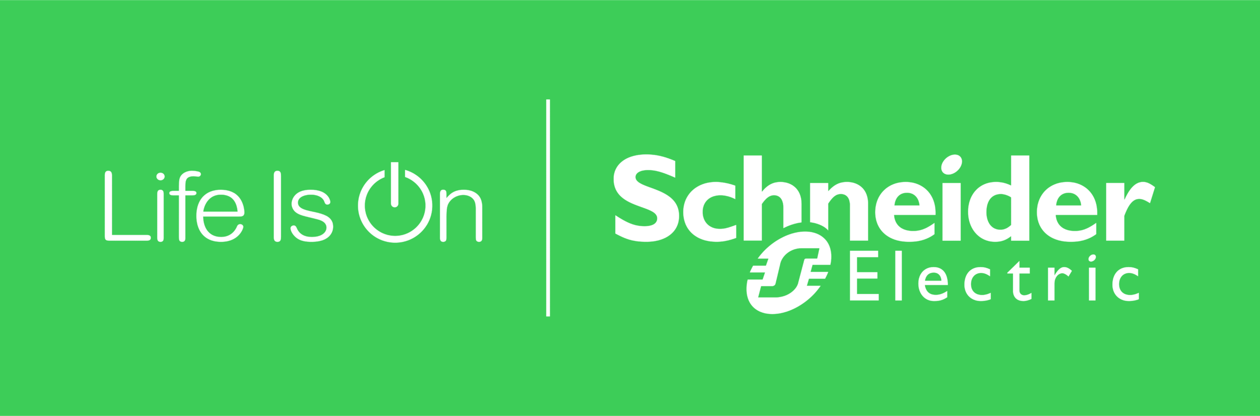 Green background with white text that reads "Life is On" and includes the Schneider Electric logo.