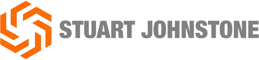 Logo with geometric orange and black design and the text 'STUART JOHNSTONE' in gray.