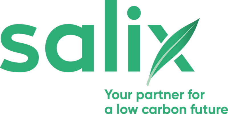Salix logo with a green leaf, featuring the company slogan 'Your partner for a low carbon future' in green text.