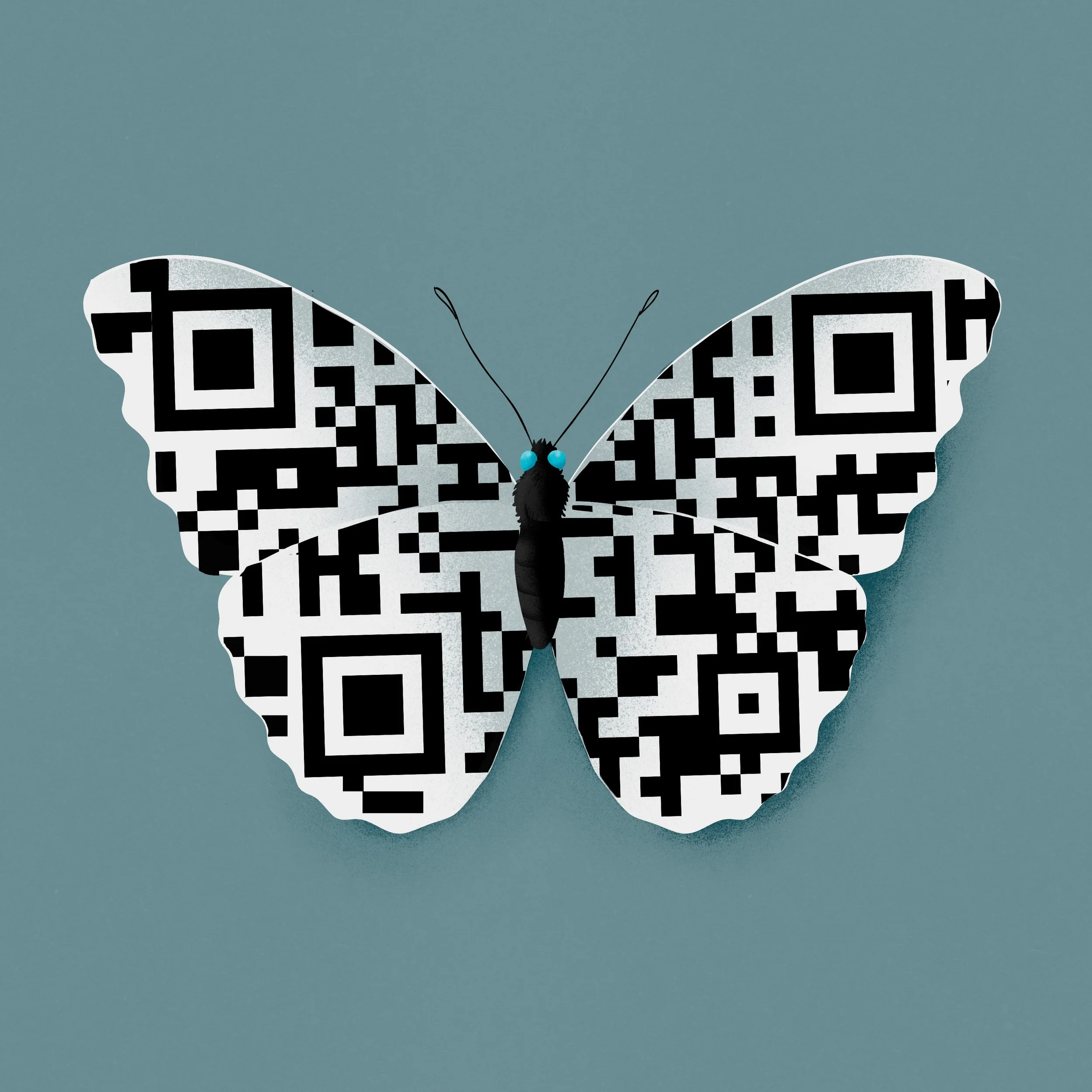 Butterfly with QR Code on Wings. Conceptual Illustration Elia Sampò