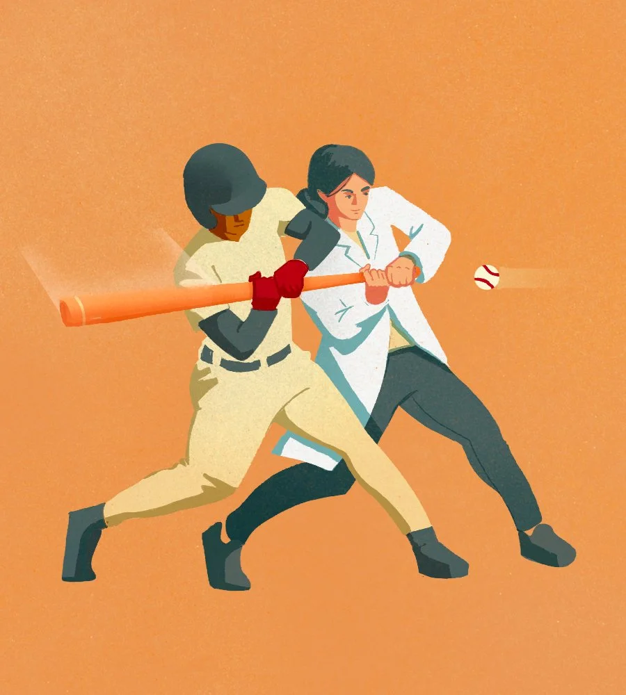 Basketball player helped by a doctor. conceptual illustration Elia Sampò