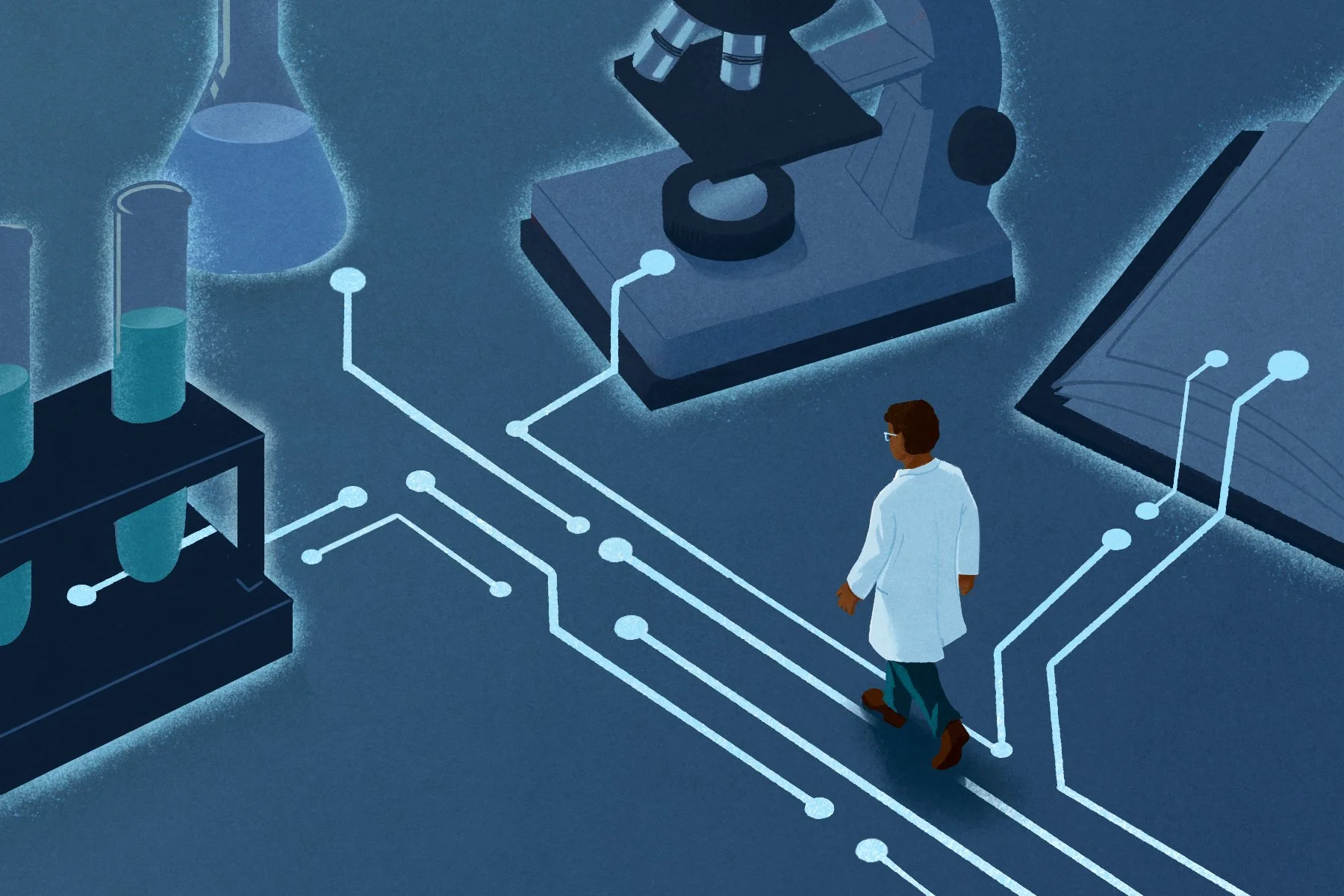 Scientist Walkingi data driven research laboratory tool Conceptual Illustration