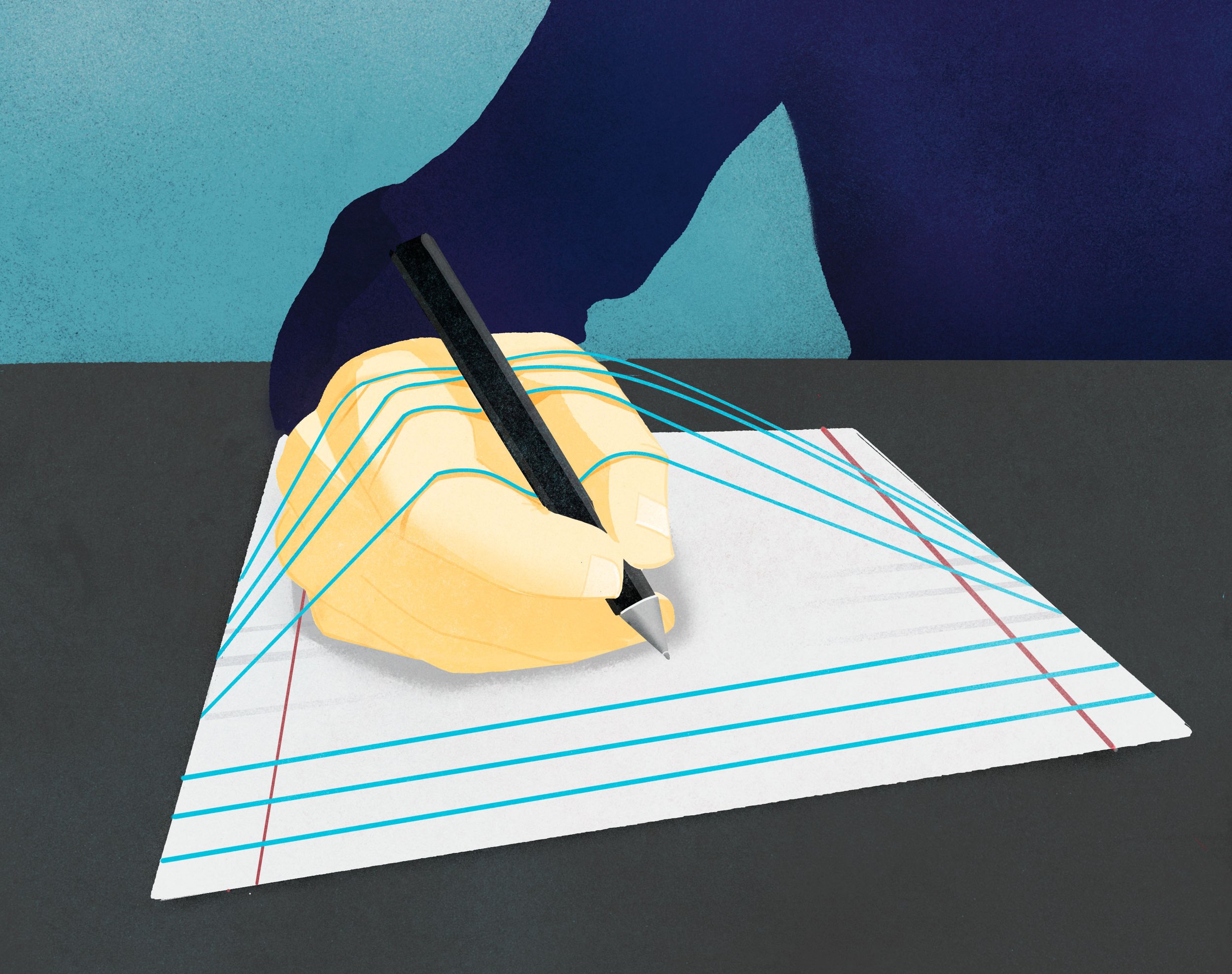 Hand trapped in the paper. Conceptual illustration Elia Sampò