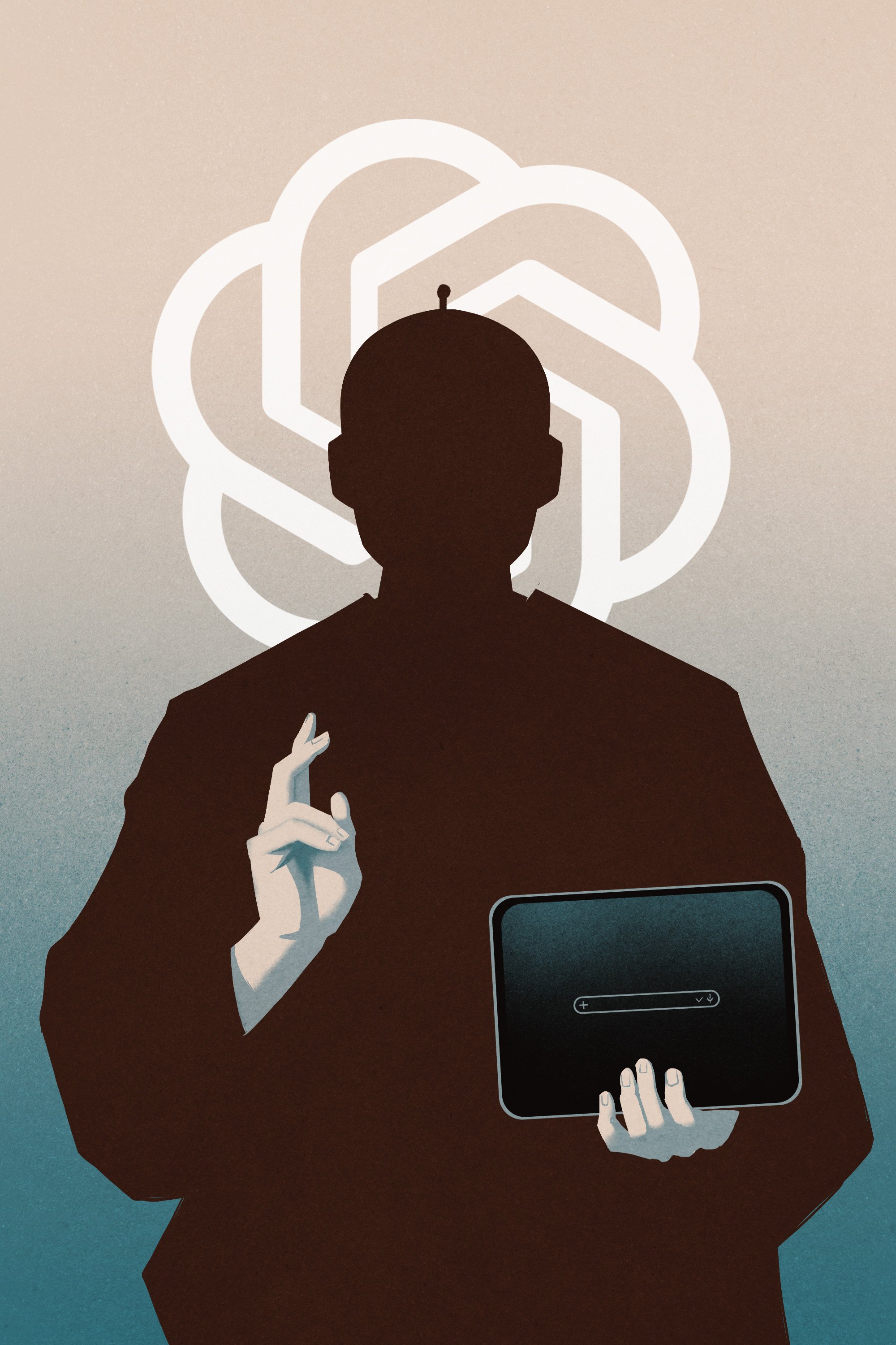Chatbot in a Saint Pose, CHat_GPT Logo as a Halo
