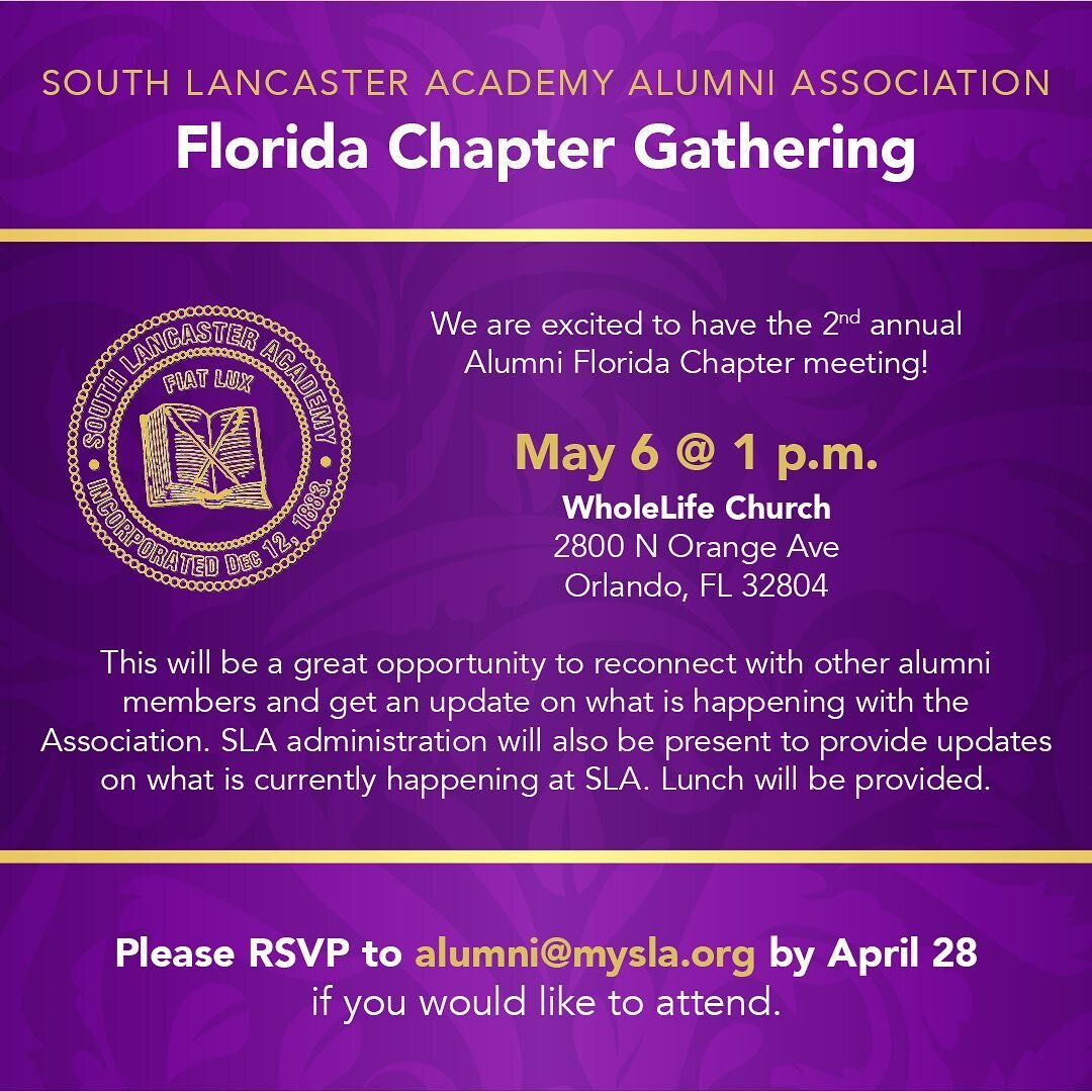 We&rsquo;re excited to have an alumni chapter meeting in Florida on May 6. Hope to see you there! #serveloveachieve #slaalumni
