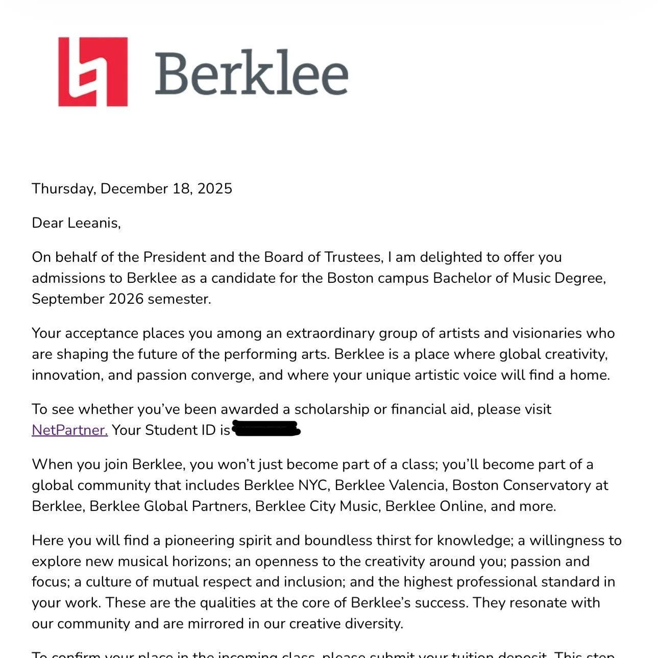 📬✨ It&rsquo;s that exciting time of year when our seniors start receiving amazing mail!

SLA is proud to celebrate Leeanis Urbina, senior, who has been accepted to Berklee College of Music &mdash; an incredible achievement! 🎶👏

In even more exciti