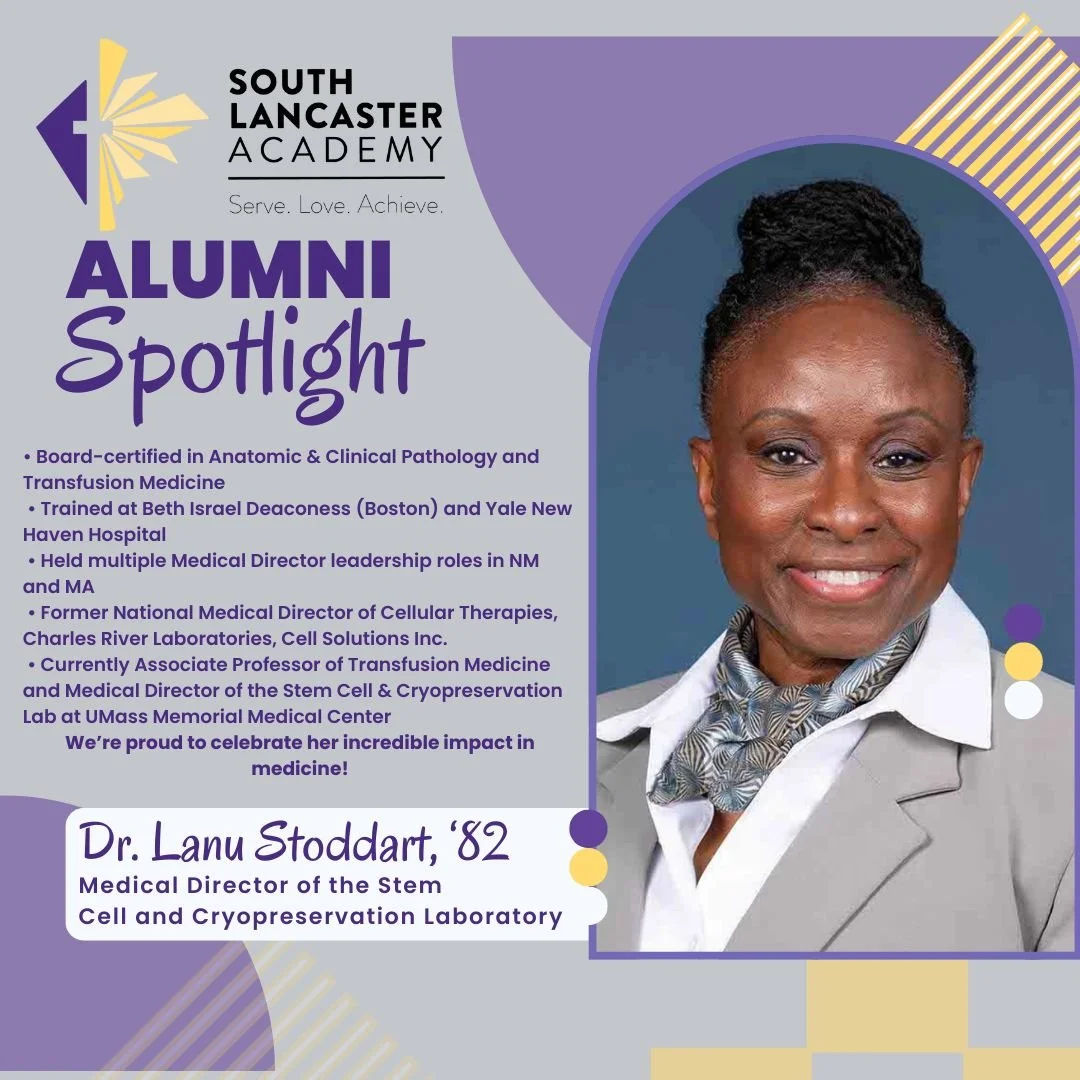 🌟 Alumni Spotlight 🌟

Dr. Lanu Stoddart, a South Lancaster Academy alumna, is a board-certified physician in Anatomic and Clinical Pathology and Transfusion Medicine. She completed her medical training at Beth Israel Deaconess Medical Center in Bos