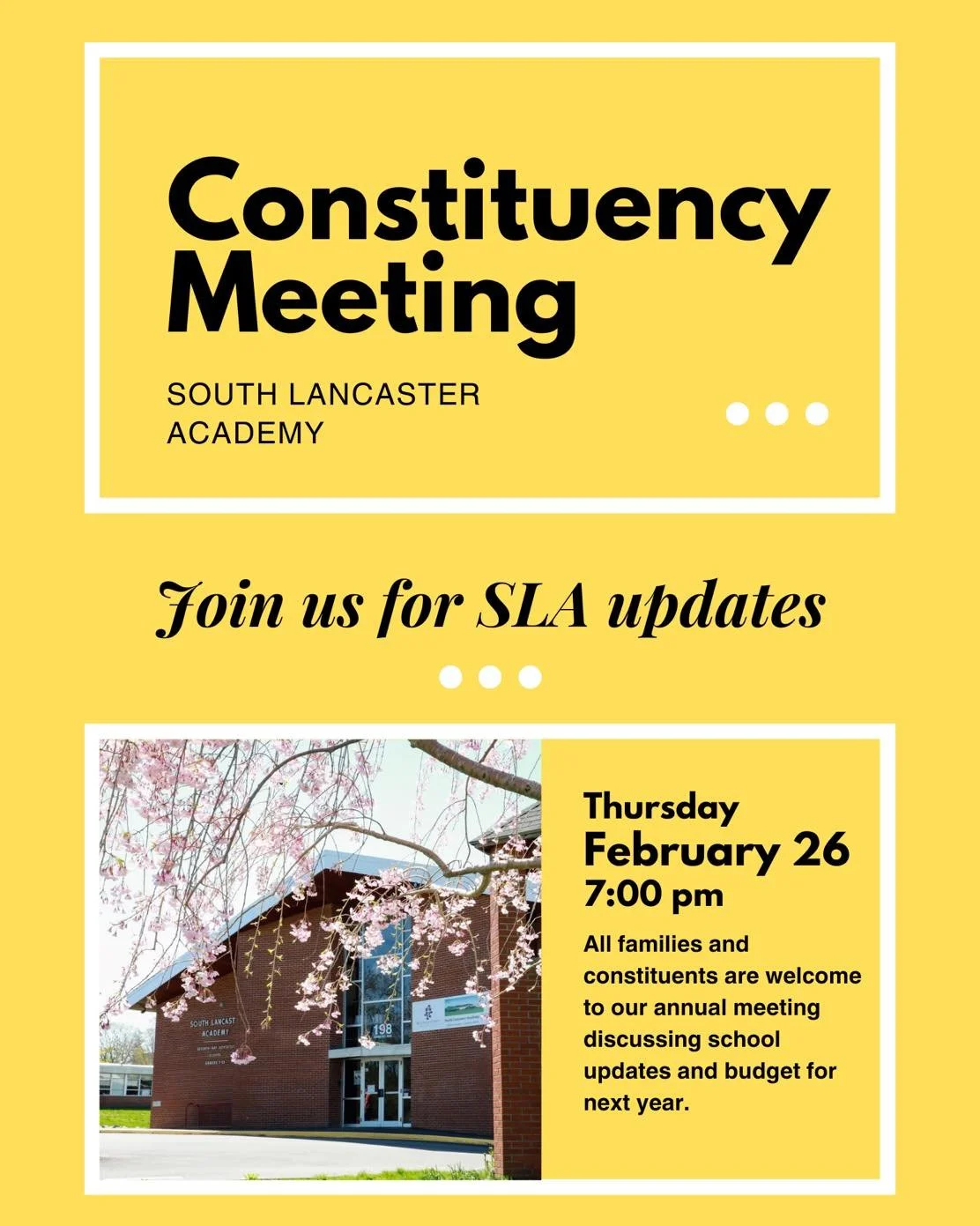 ➡️Come out tomorrow to hear about updates for next year! 

#snecyouth #SNEC #sla #meeting