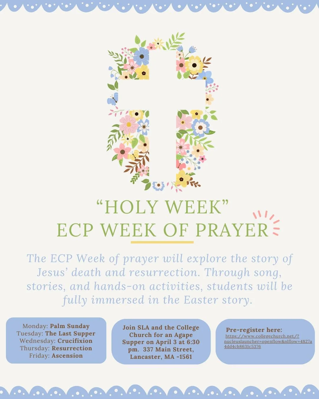 🌿 Check out the theme for our ECP Week of Prayer: &ldquo;Holy Week.&rdquo; ✝️

👶📚 Our Preschool&ndash;Kindergarten students will be exploring the Easter story in a meaningful and age-appropriate way.

💛 We encourage our SLA community to inspire o