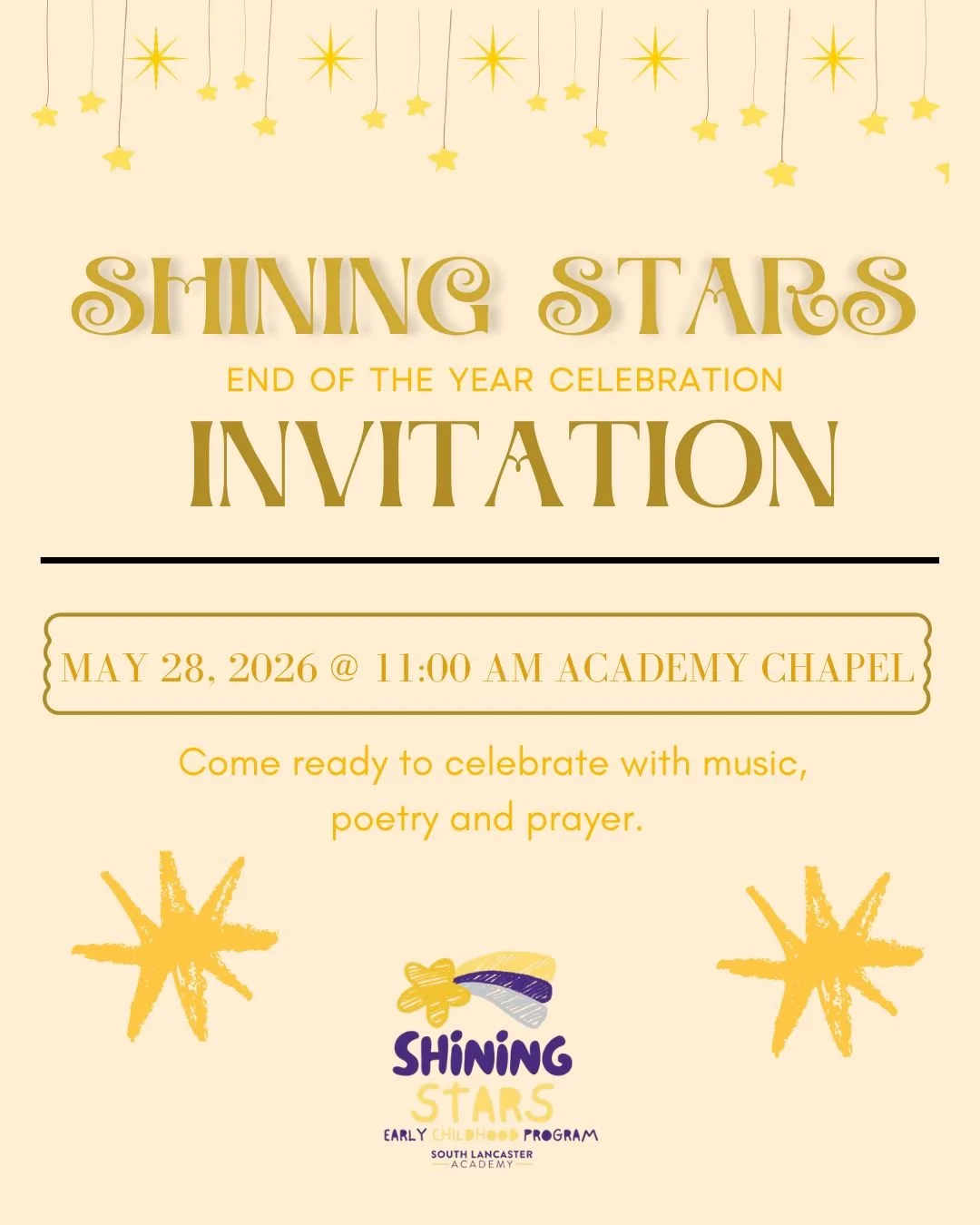 Tomorrow, the Shining Stars Early Childhood Program will be presenting its end-of-year celebration program. We hope to see many friendly faces there as we celebrate our youngest learners! #ShiningStars #SLAPride #sla