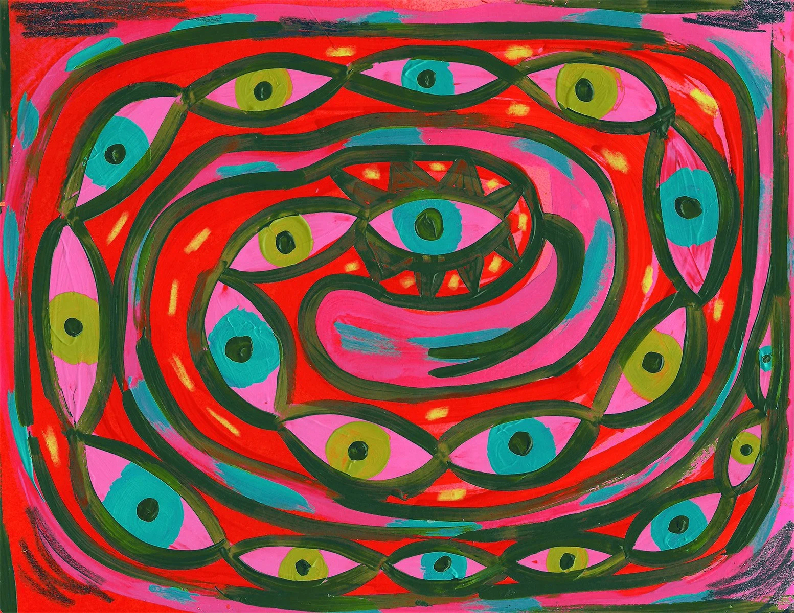 "Red Diamondback Spiral" 10x13" Framed Painting