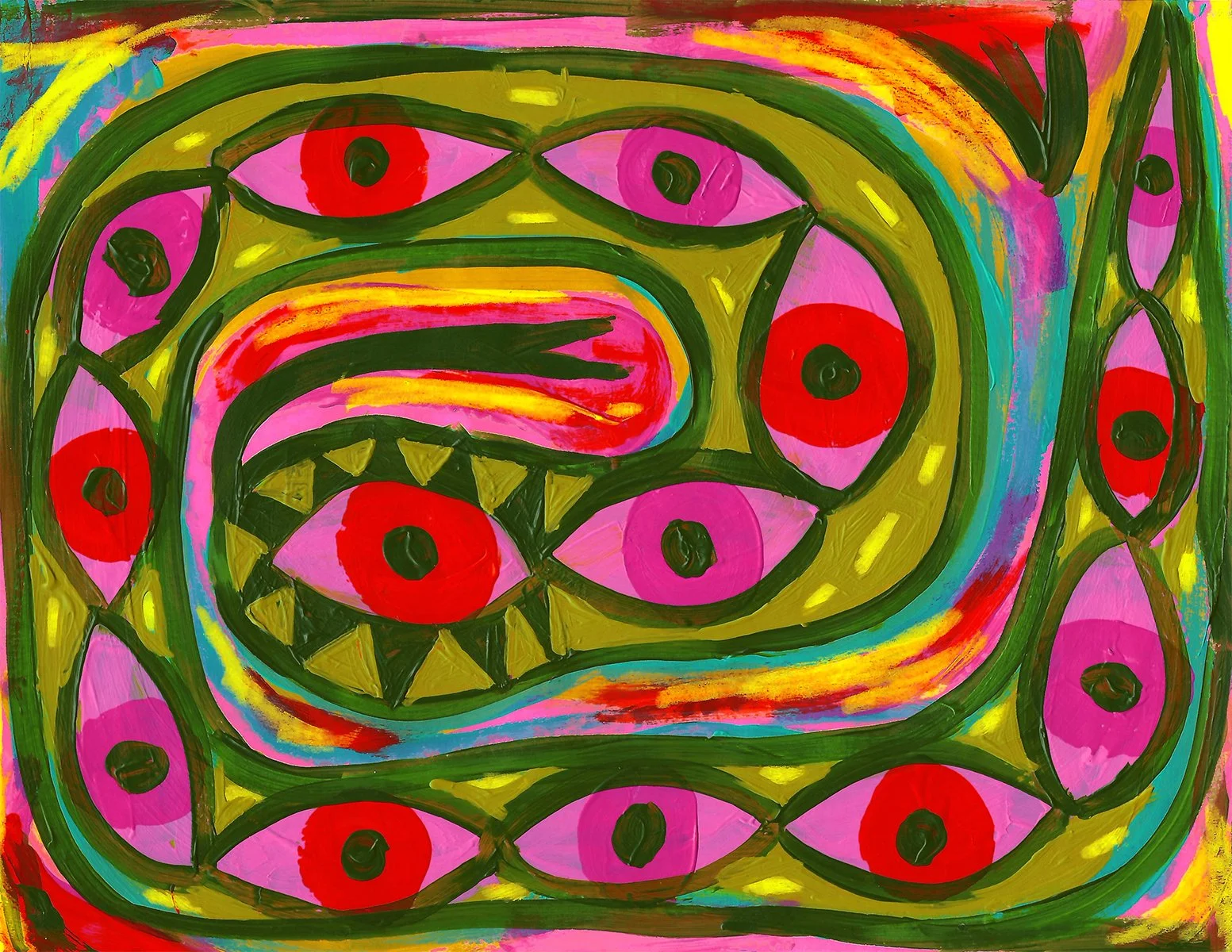 "Green Diamondback Spiral" 10x13" Framed Painting