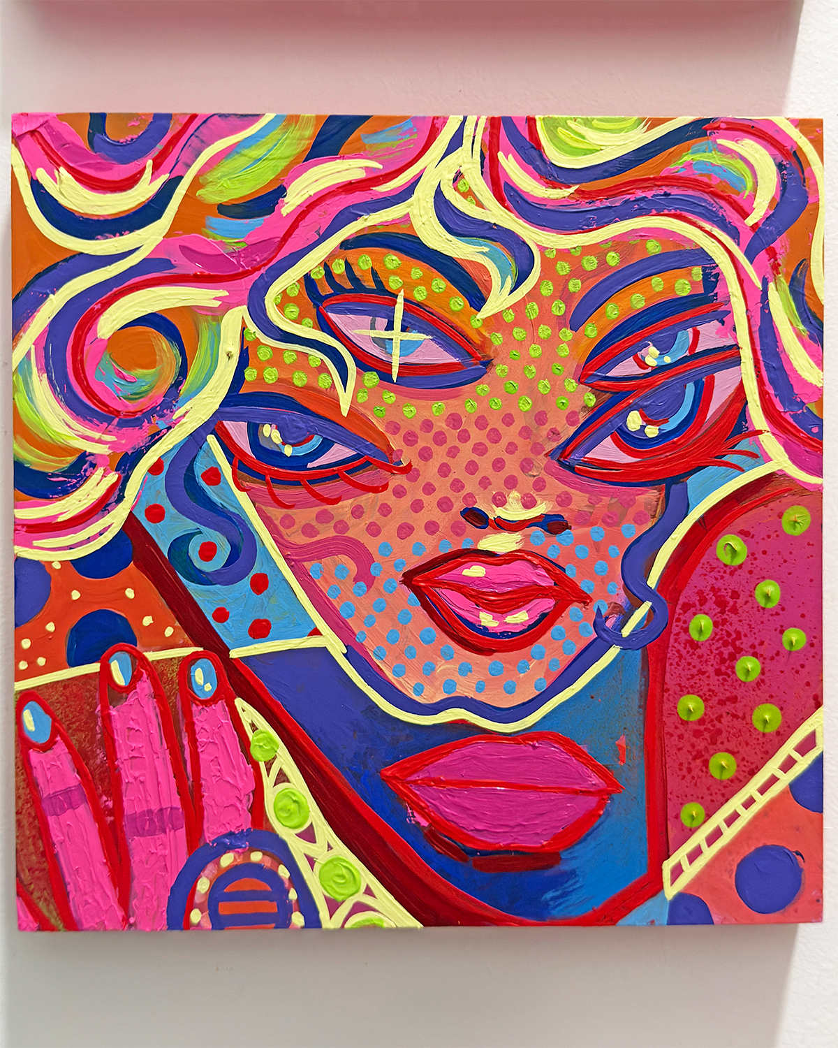 “GIRLY GIRL 05" 10x10" painting on wood panel