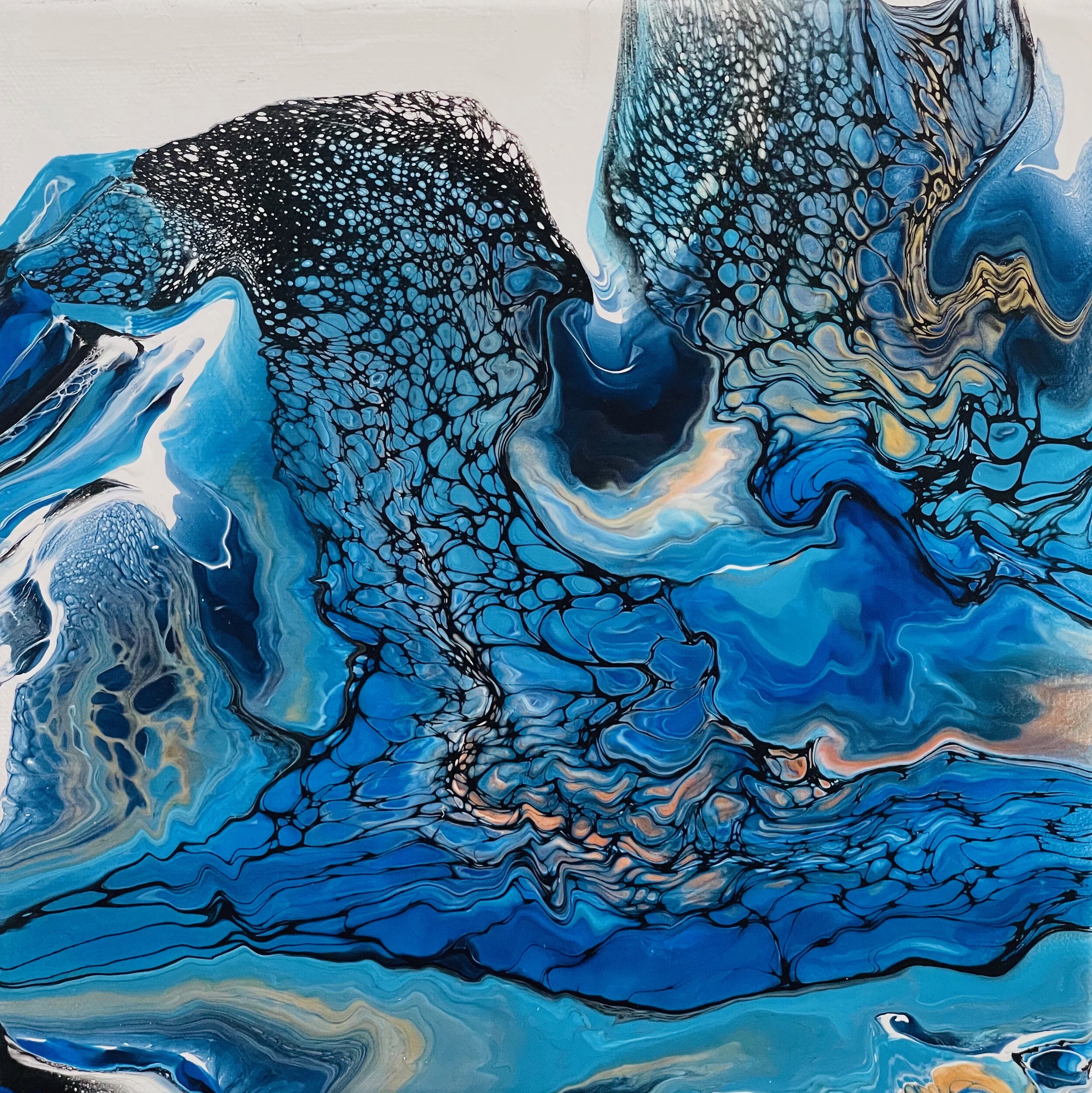 Bright Blue shades with Black and white Painting on Canvas