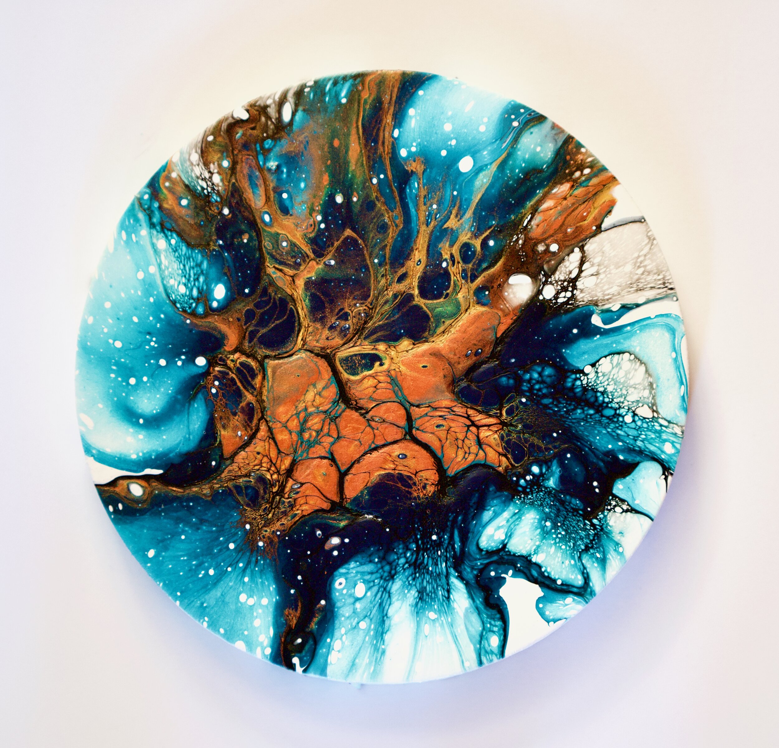 Blue, Copper Round Abstract Art
