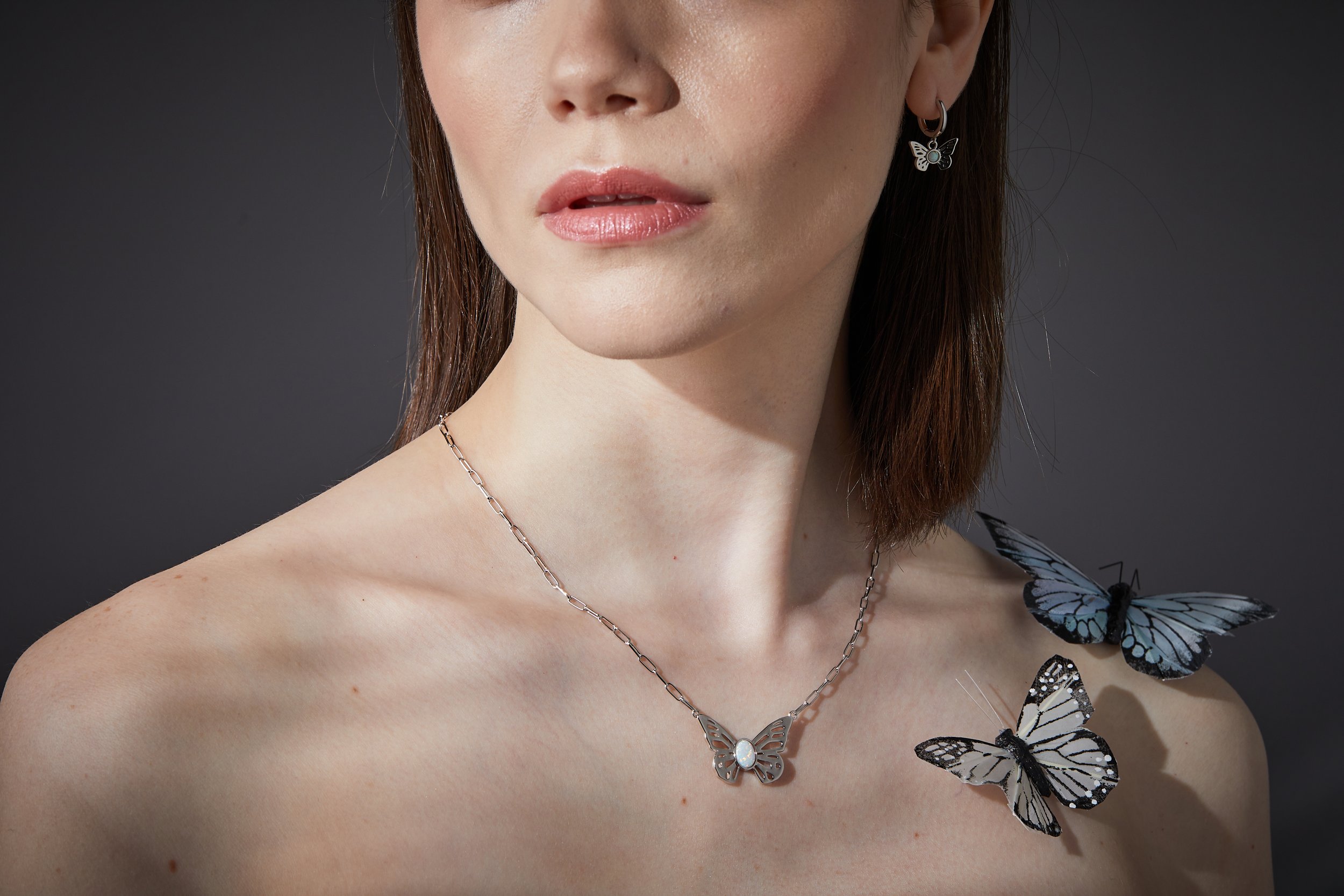 Mini Opal Butterfly Necklace with Diamonds - Galaxy - KAMARIA