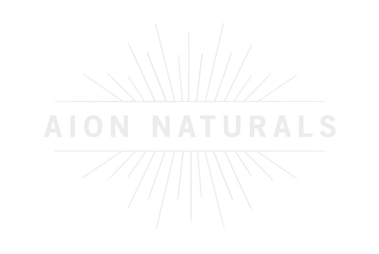 Logo for Aion Naturals with radiating lines above and below the text.