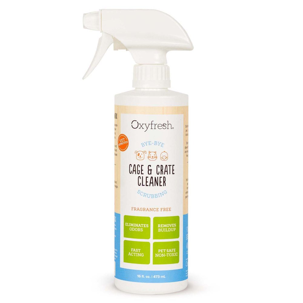 Oxyfresh Cage & Crate Cleaner is sold on Happy Habitats but manufactured by Oxyfresh (made in the USA!). It is designed with the most sensitive immune systems in mind, Oxyfresh Cage & Crate cleaner quickly breaks down stuck-on small animal messes. No solvents, harsh chemicals, or fragrances needed, just simple and safe cleaning power.