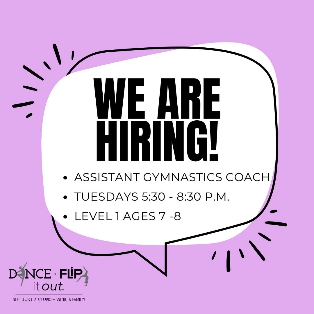📣 We&rsquo;re Hiring! 📣

Flip It Out is looking to add an Assistant Gymnastics Coach to our team!

This position will assist with Level 1 gymnasts (ages 7&ndash;8) on Tuesdays from 5:30&ndash;8:30 p.m.

✨ Know someone who would be a great fit