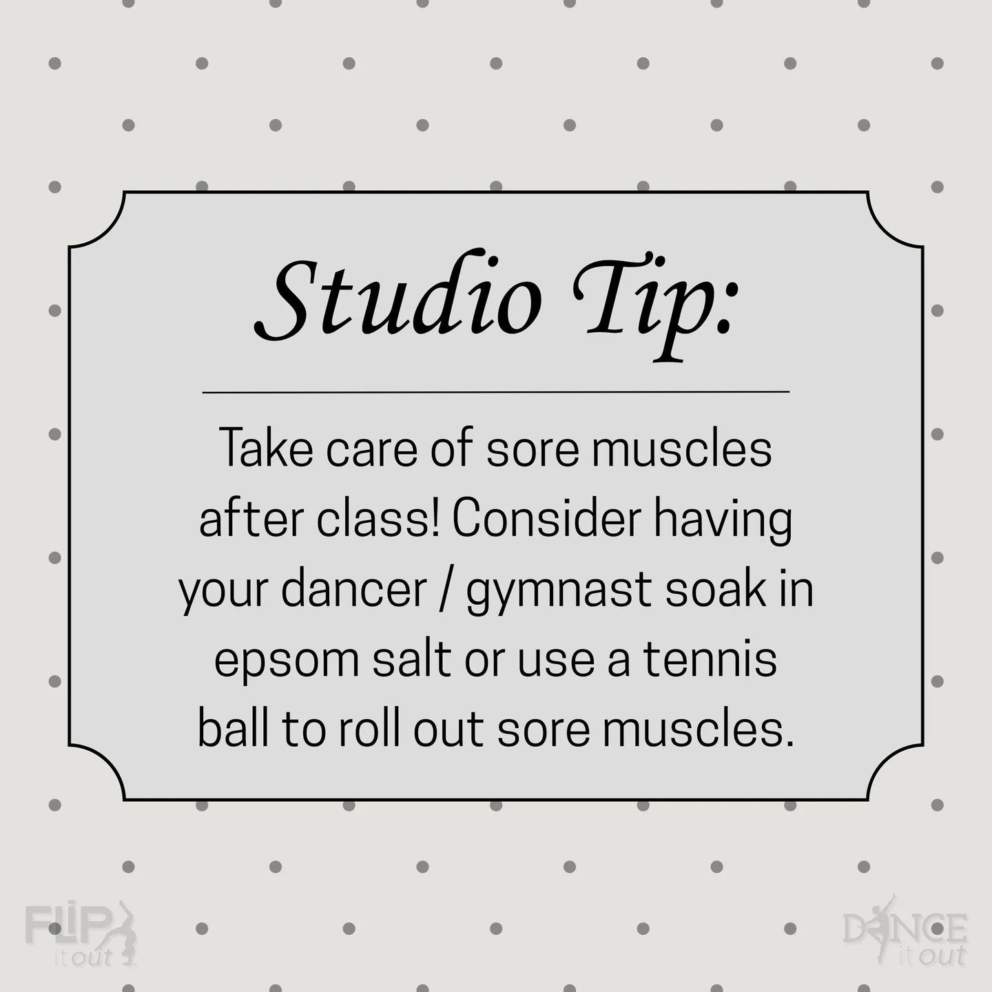 ✅Studio Tips:

Don&rsquo;t forget to take care of sore muscles after class! Take a bath and soak, or roll those muscles out! Perhaps both?!? 🤍
