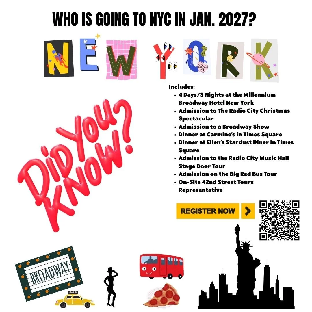 ✨ There&rsquo;s still time to join us in NYC! ✨

We still have spots available for our January 2027 New York City trip, and it&rsquo;s going to be an unforgettable experience&mdash;Broadway, Radio City, iconic tours, and amazing food included! 🗽🎭