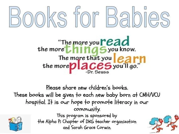 📚 Books for Babies Community Book Drive 👶💙

We are collecting new children&rsquo;s books to help give every new baby born at CMH/VCU Hospital a special start. These books will be gifted to families to help promote early literacy and a love of re