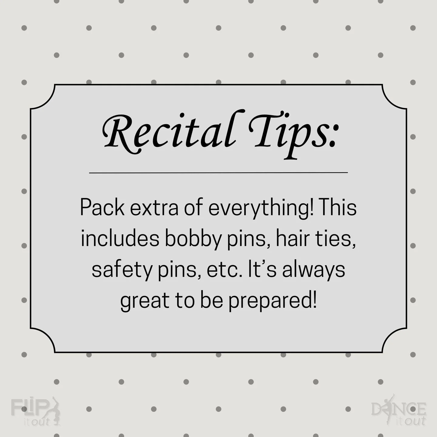 ✅Studio Tips:

Always, always, always&hellip;bring extras! Sometimes, that extra precaution can ease how smoothly things run, especially during rehearsals or performances! 💃